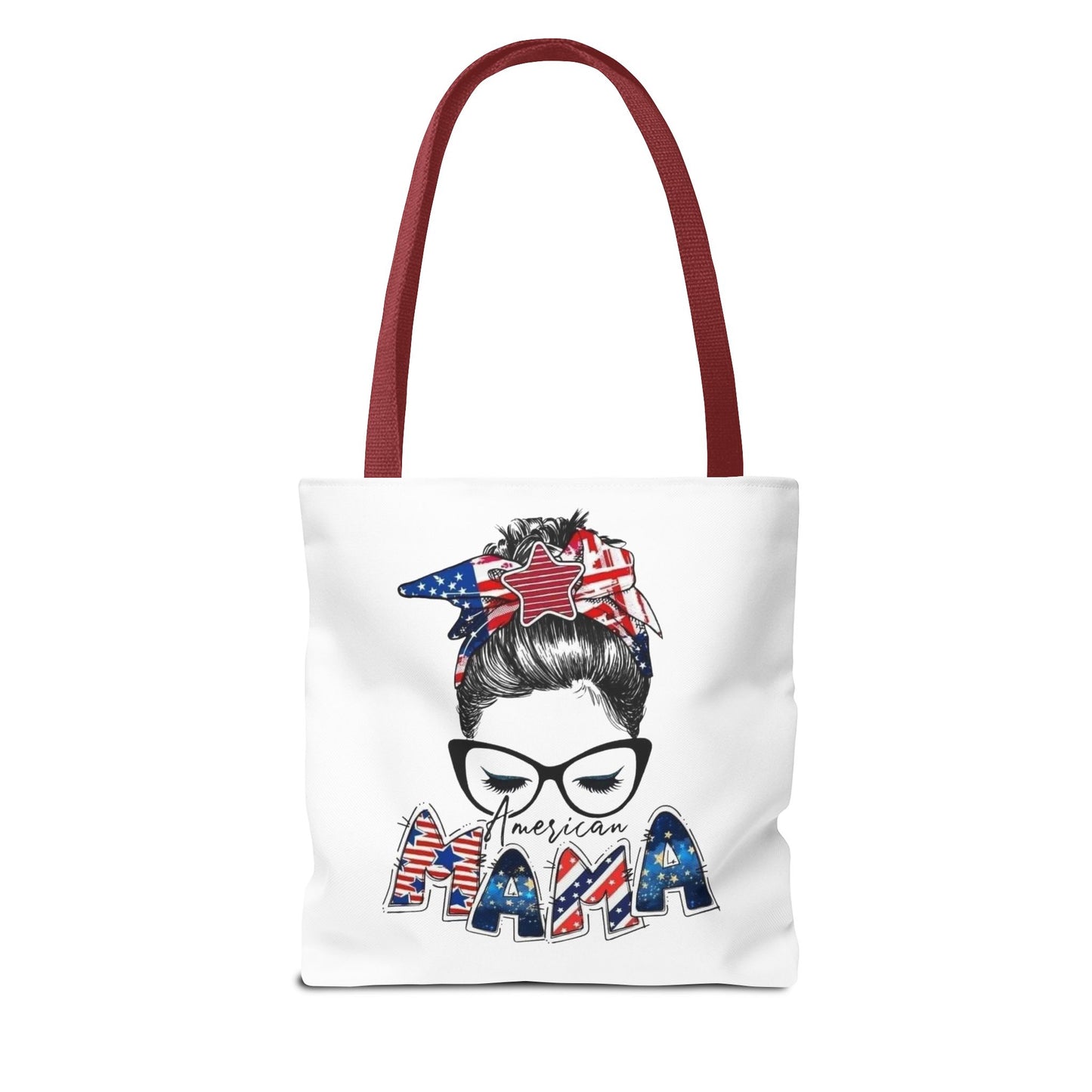 #250 Mama USA Flag Messy Bun Tote Bag