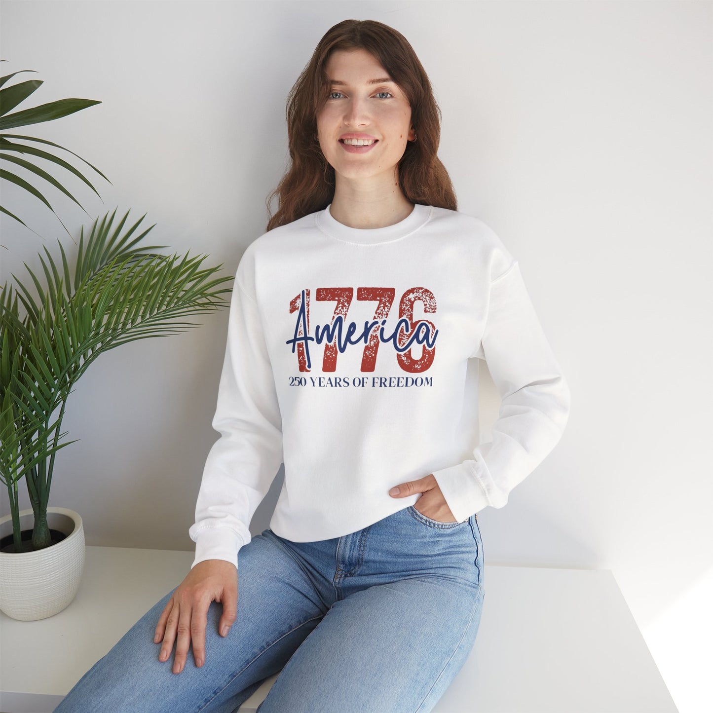 #250 1776 America: 250 Years of Freedom' Patriotic Independence Day Crewneck Sweatshirt