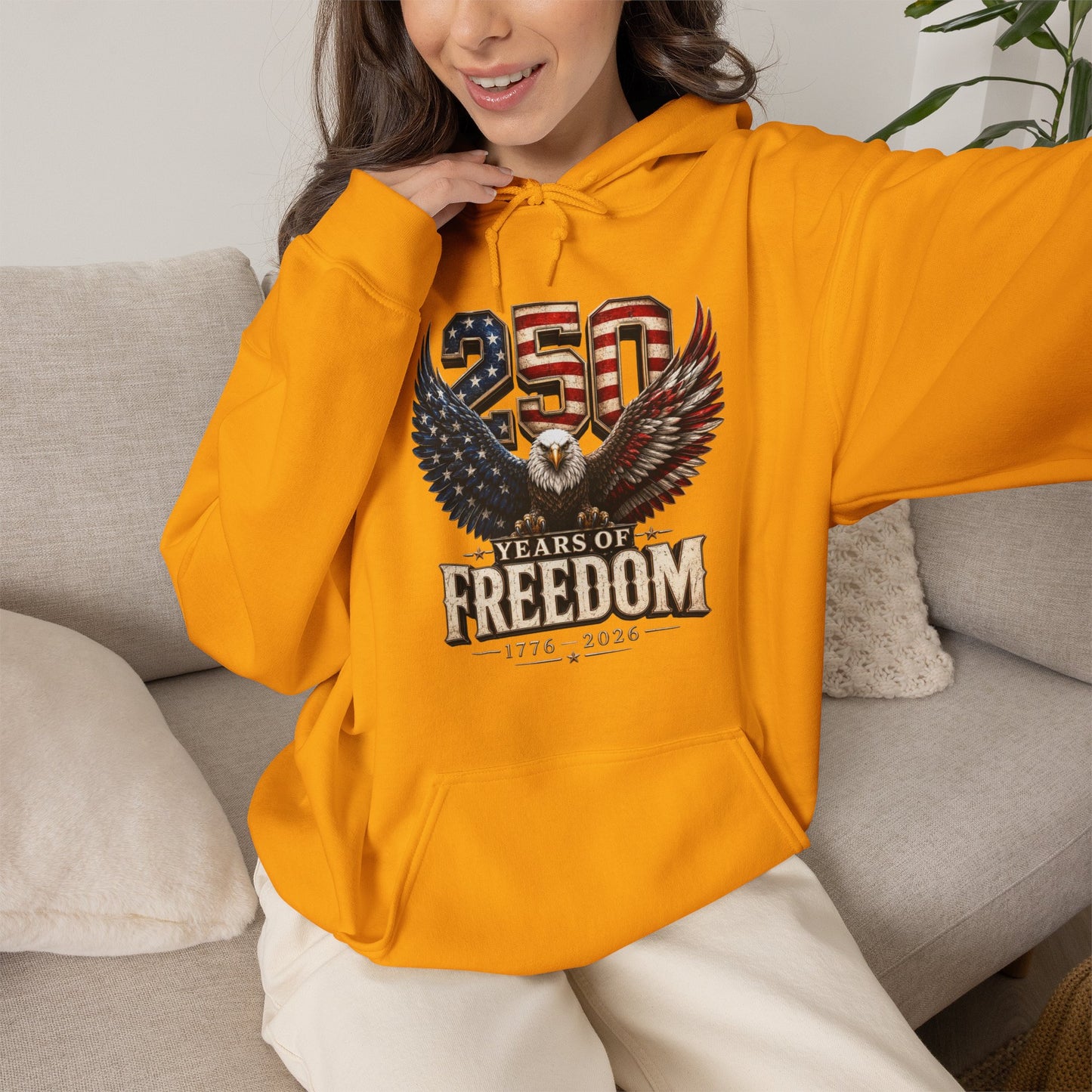 #250 250 Years of Freedom Eagle Patriotic American Flag Anniversary (1776–2026) Patriotic Hoodie