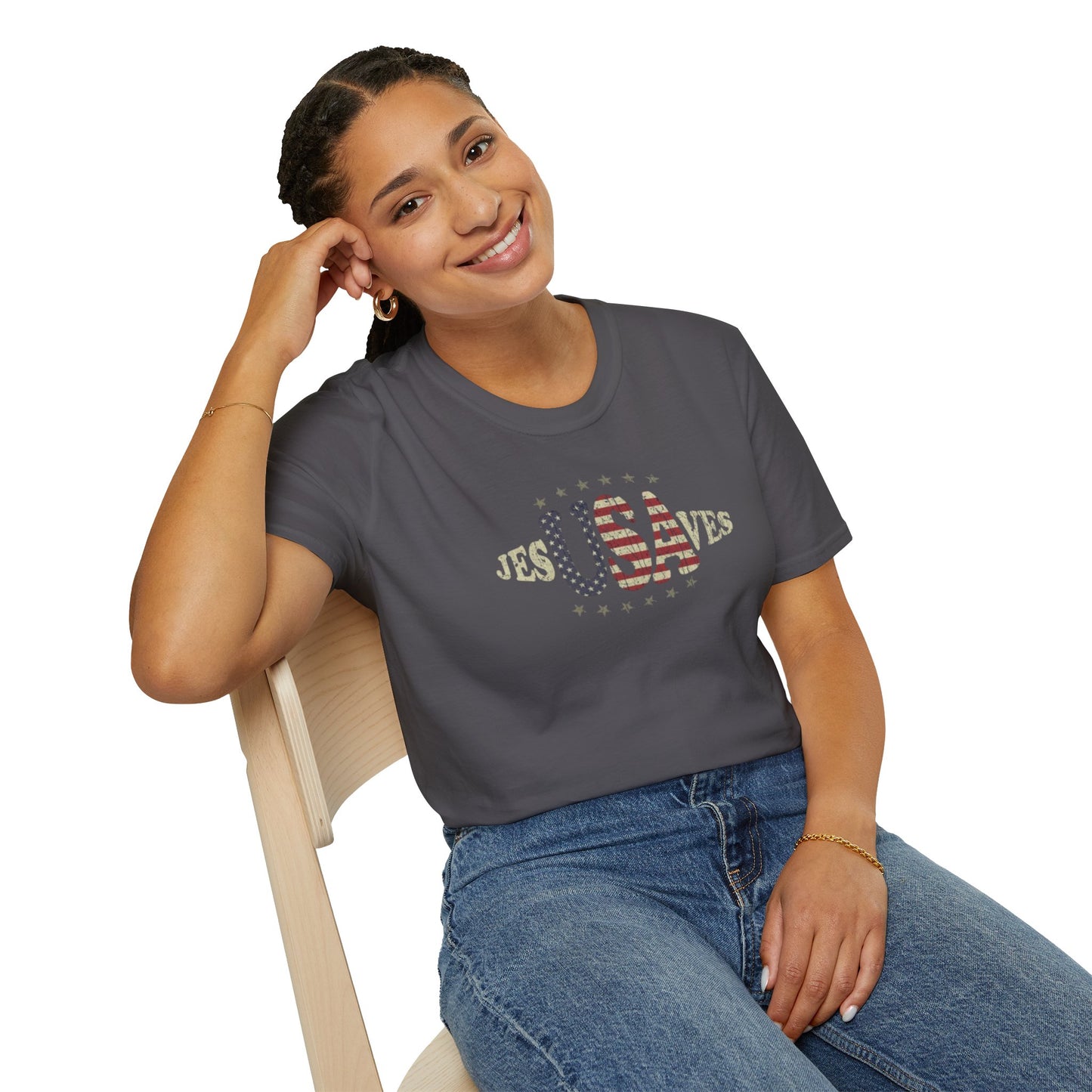 JesUSAves Patriotic T-Shirt — American Flag Christian Faith Tee