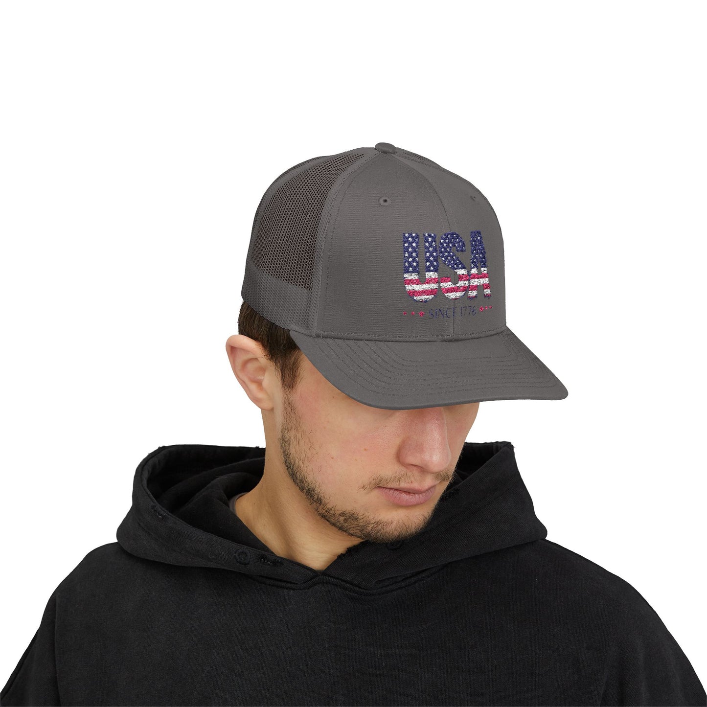 #250 USA Flag "USA Since 1776" Patriotic Snapback Trucker Cap