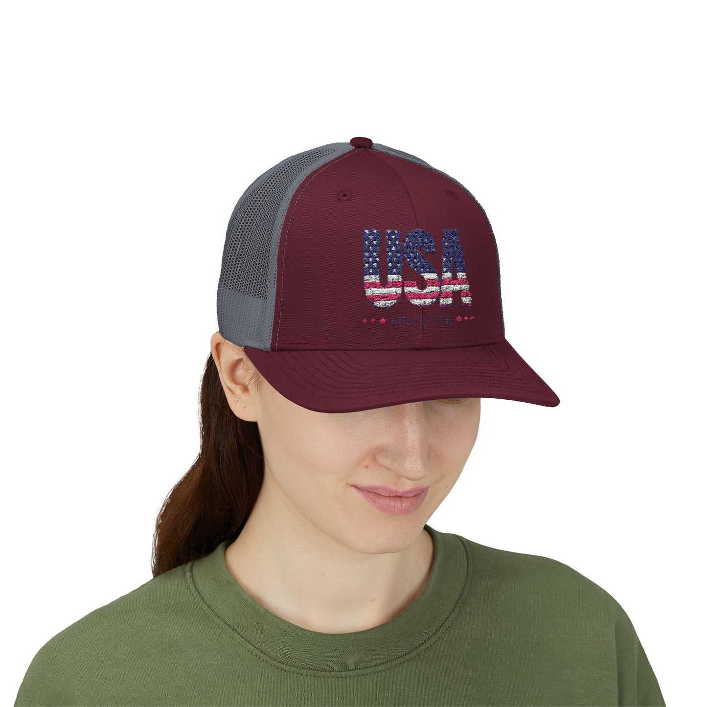 #250 USA Flag "USA Since 1776" Patriotic Snapback Trucker Cap