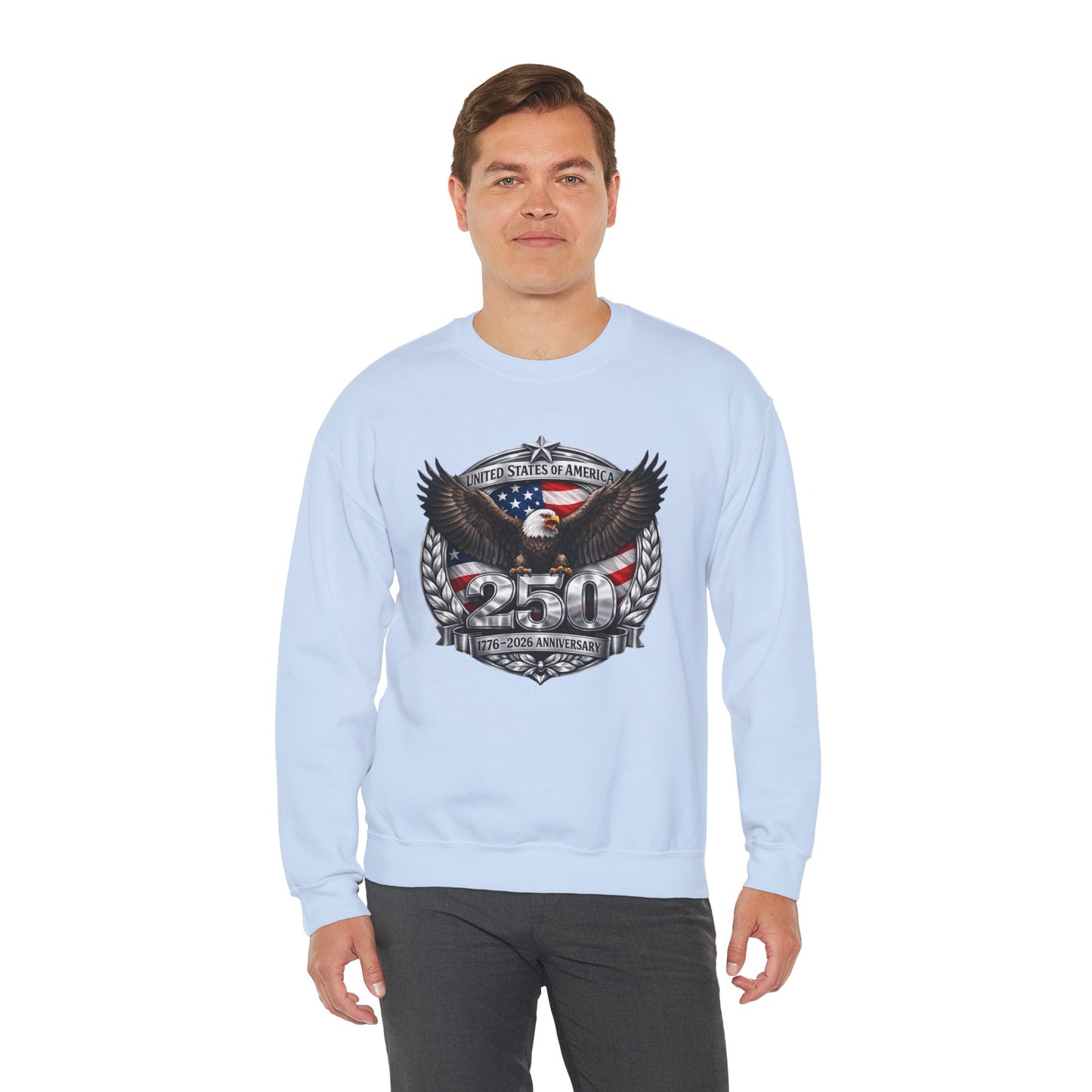 #250 Patriotic Bald Eagle 250 United States Emblem Crewneck Sweatshirt