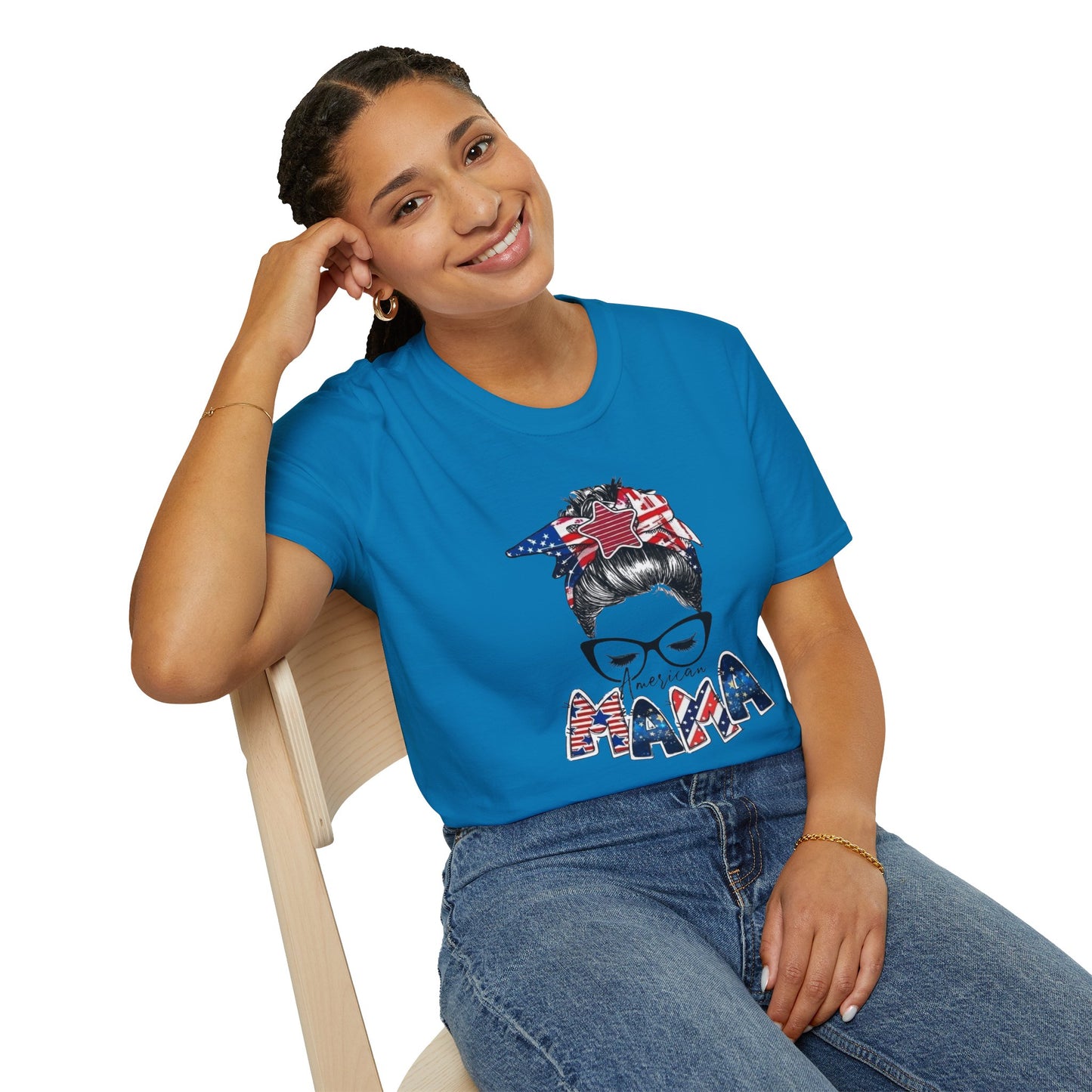 Mama USA Flag Messy Bun T-Shirt