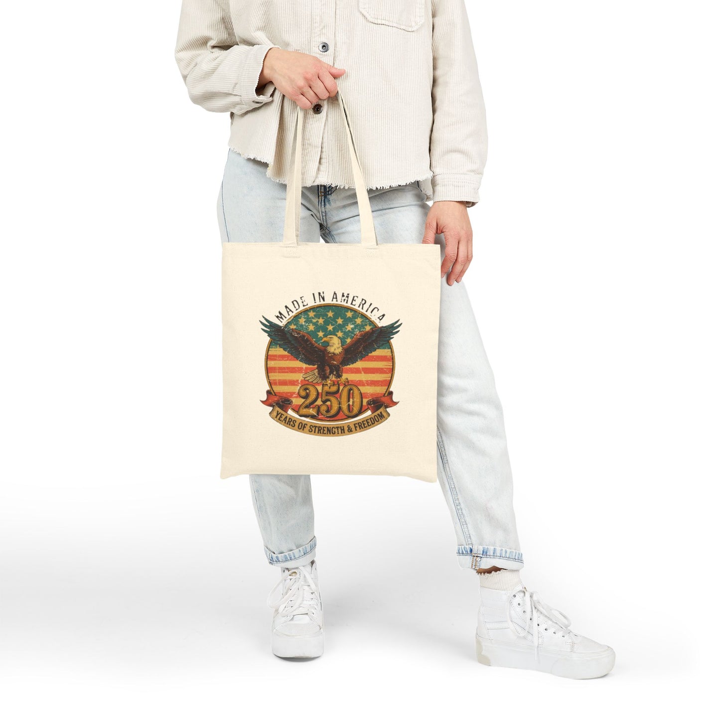 #250 Made in America Eagle 250th Anniversary Patriotic Canvas Tote