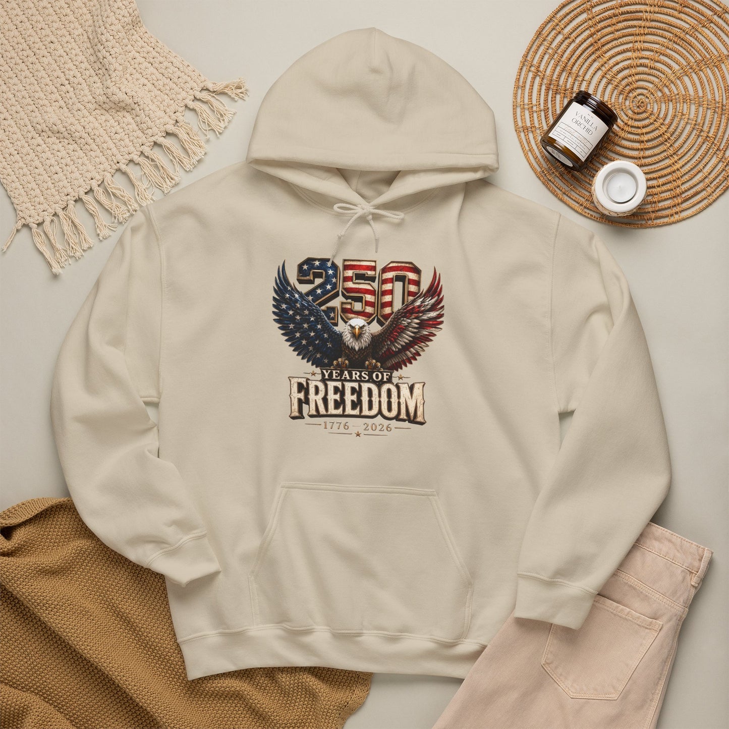 #250 250 Years of Freedom Eagle Patriotic American Flag Anniversary (1776–2026) Patriotic Hoodie