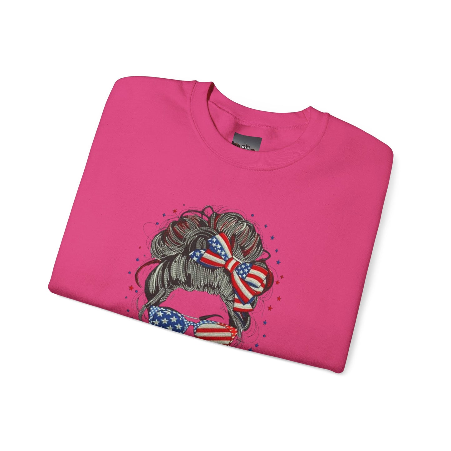 #250 "All American Girl" Patriotic Messy Bun Sweatshirt