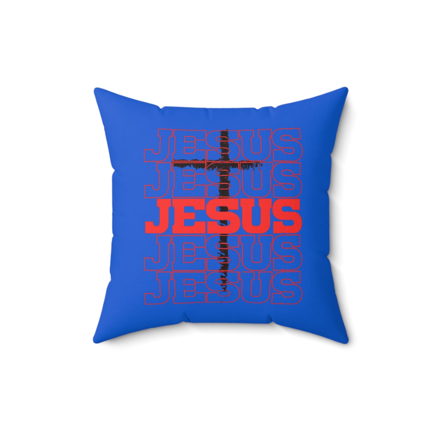 Jesus Cross Red Text Black Cross Graphic - Decorative Throw Pillow for Christian Home Decor