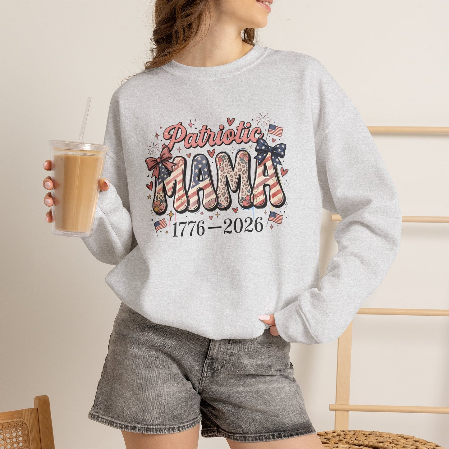 #250 Patriotic Mama 1776–2026 American Flag Sweatshirt