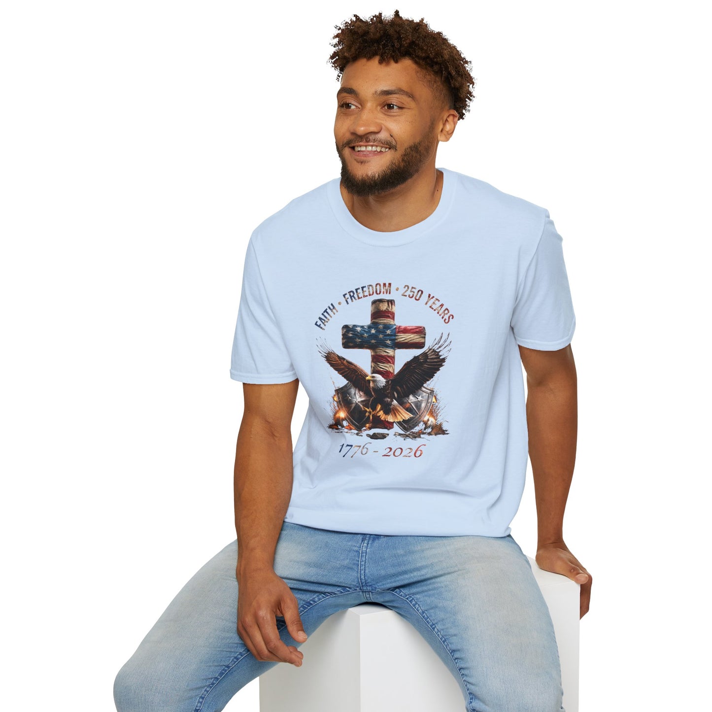 #250 Faith • Freedom 250 Years American Flag Cross & Eagle 1776-2026 T-Shirt