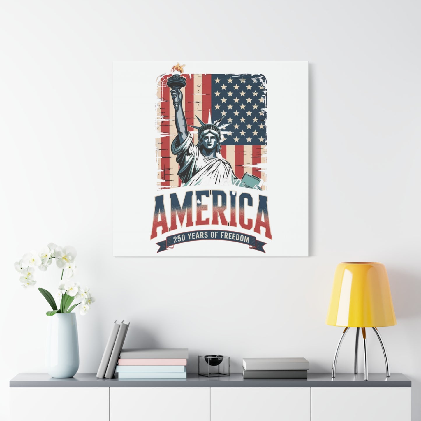 #250 Statue of Liberty American Flag 'America' Patriotic Independence Day Matte Canvas Wall Art