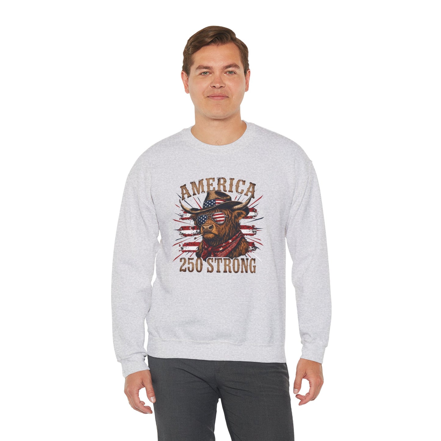 #250 America 250 Strong Patriotic Bull with American Flag Sweatshirt