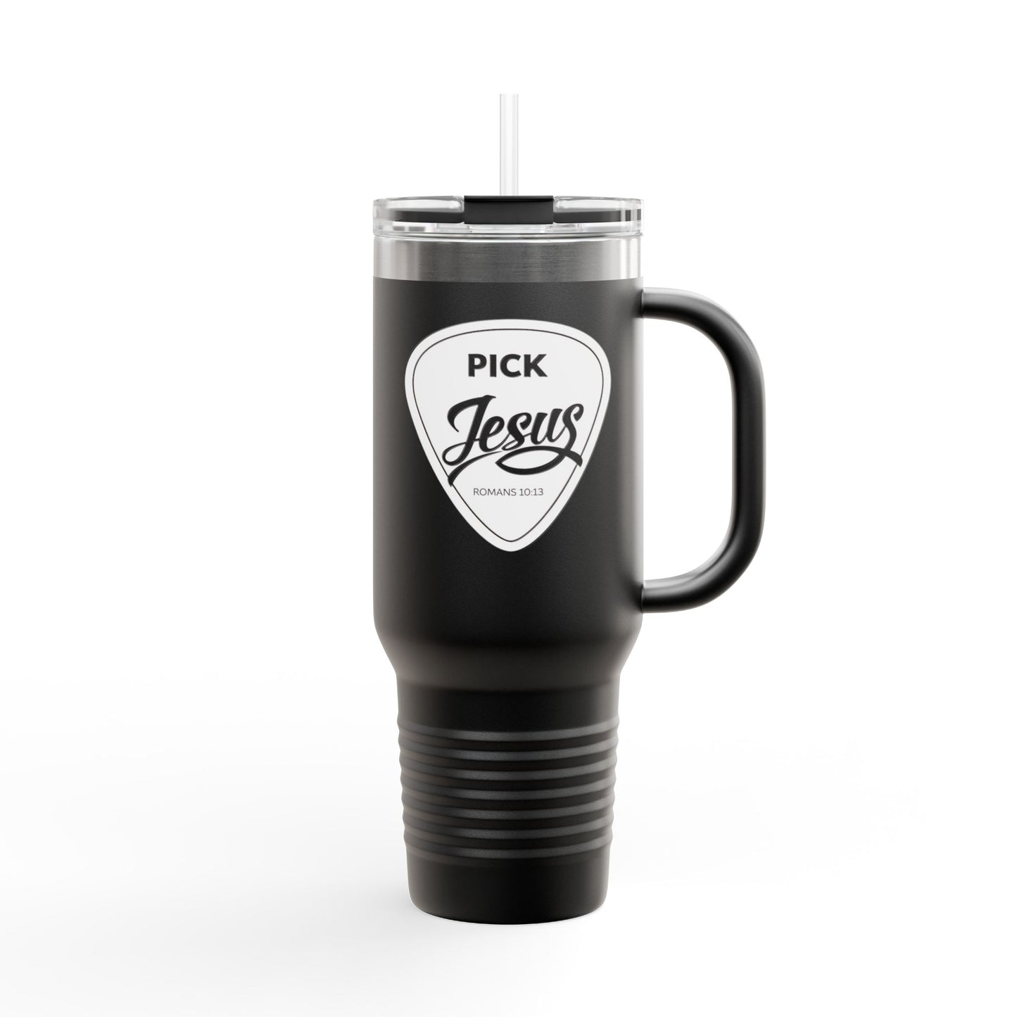 Pick Jesus Guitar Pick 40oz Christian Guitar Pick Design (Romans 10:13) Insulated Travel Mug
