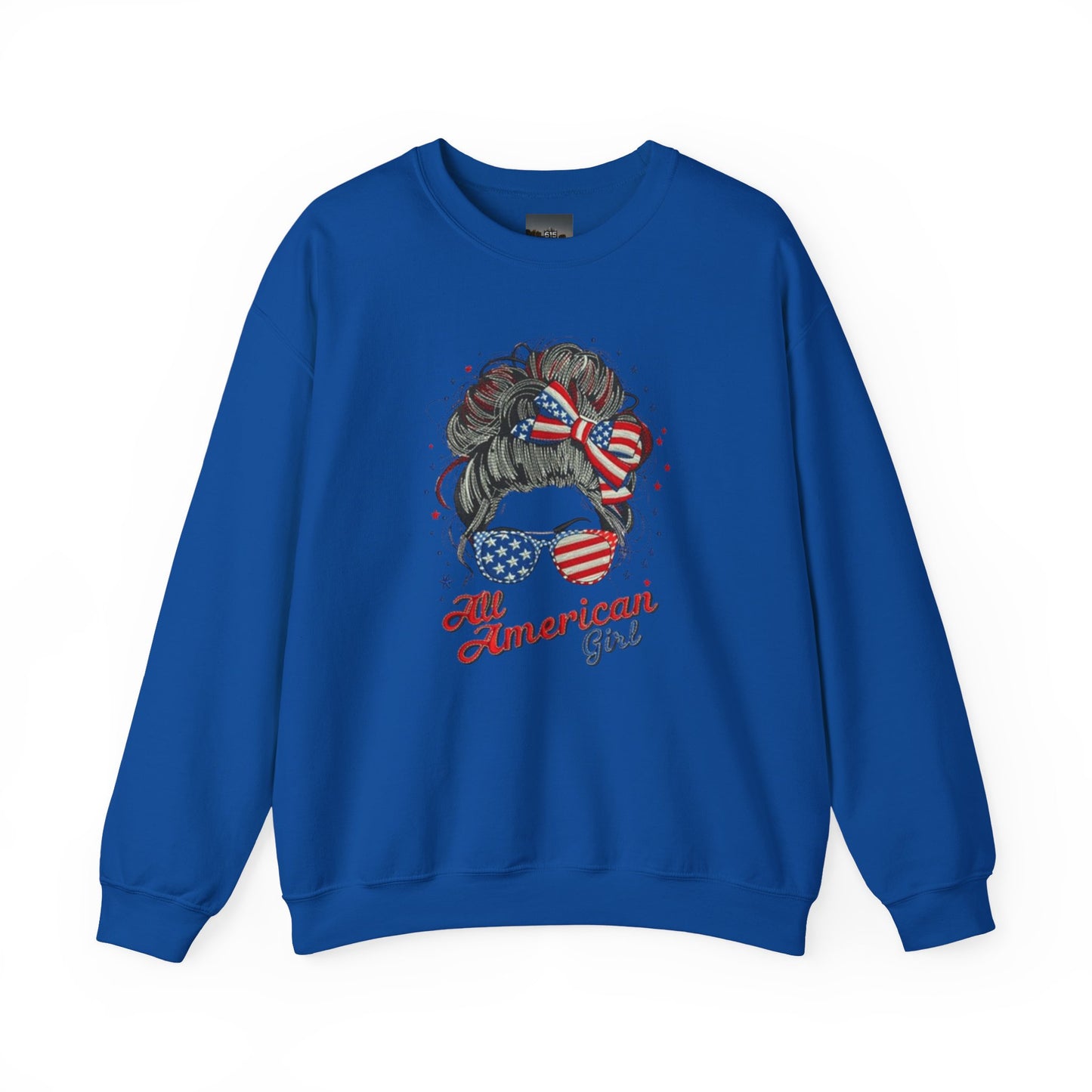#250 "All American Girl" Patriotic Messy Bun Sweatshirt