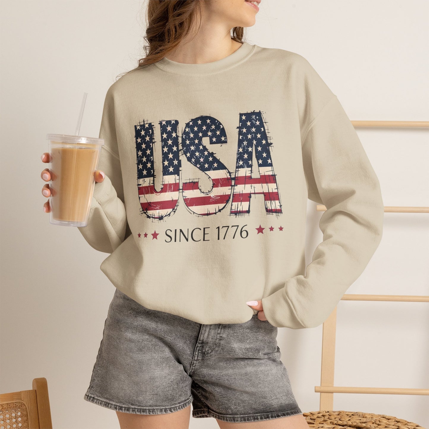 #250 USA Flag "USA Since 1776" Patriotic Crewneck Sweatshirt