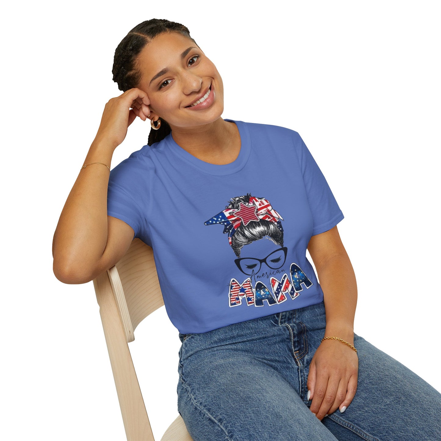 Mama USA Flag Messy Bun T-Shirt