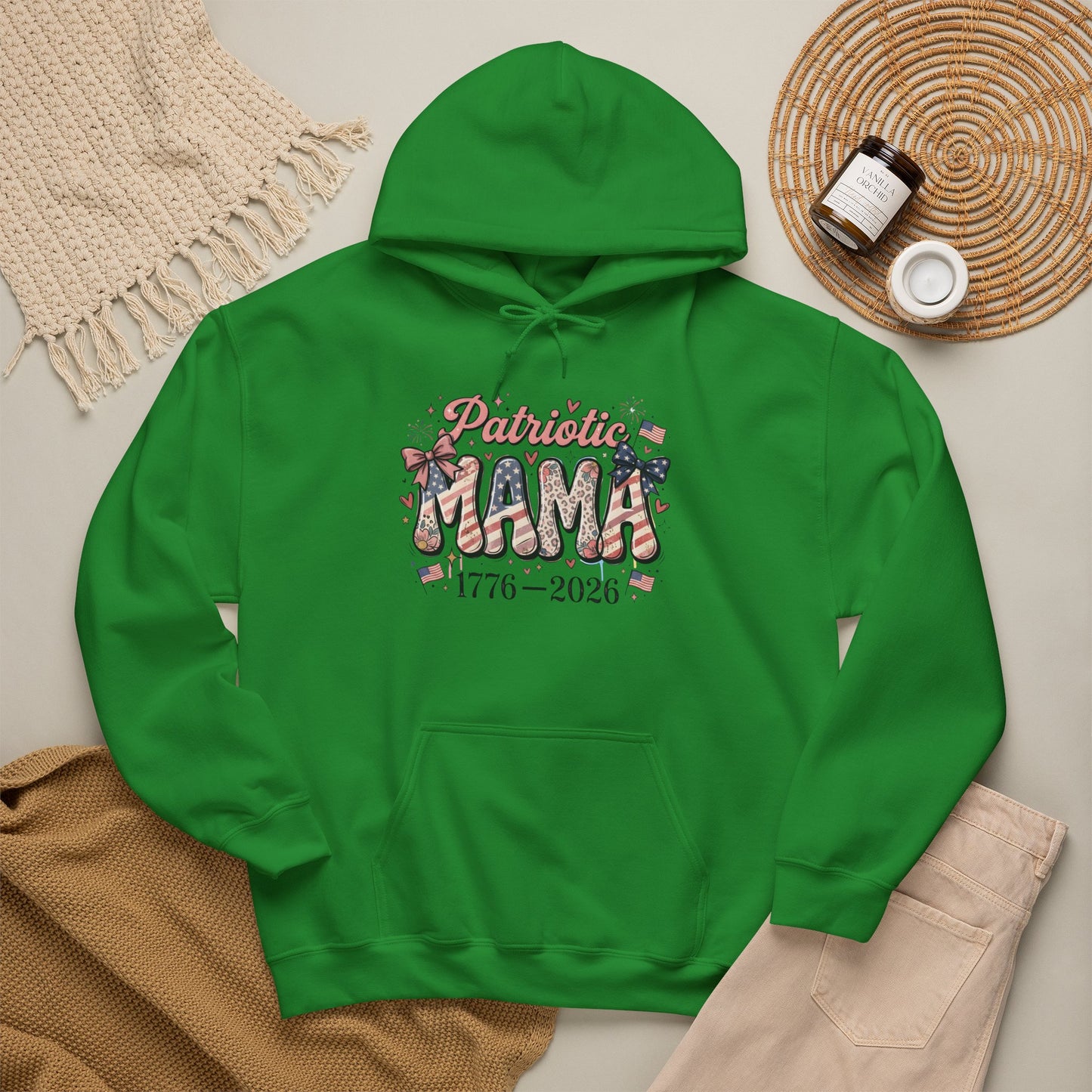 #250 Patriotic Mama 1776–2026 American Flag Hoodie