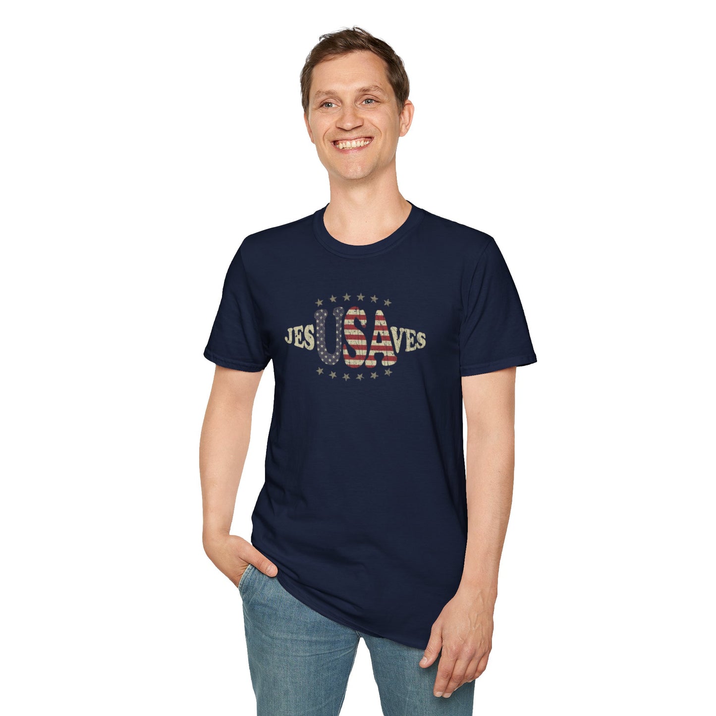 JesUSAves Patriotic T-Shirt — American Flag Christian Faith Tee