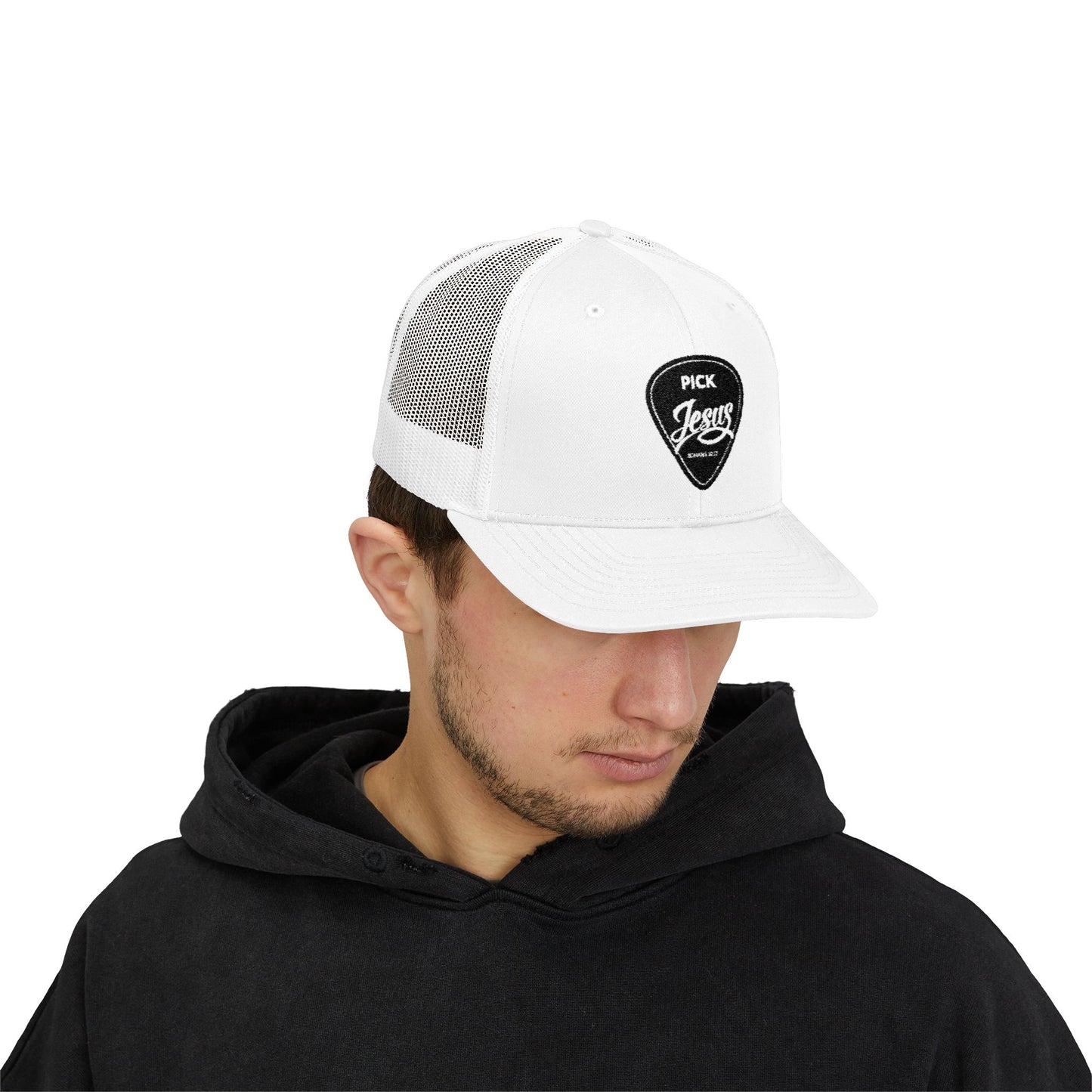 Pick Jesus Guitar Pick Trucker Cap Christian Guitar Pick Design (Romans 10:13)