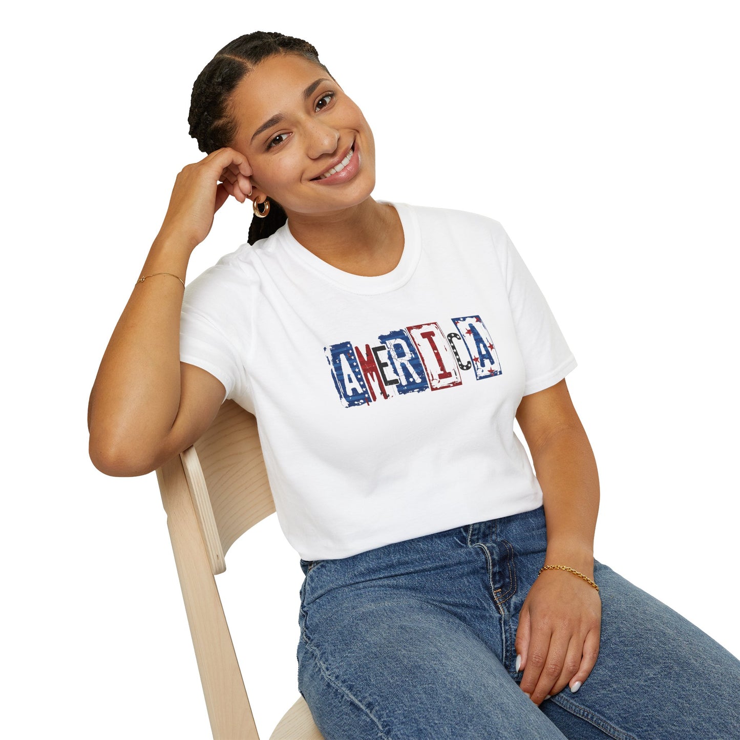 #250 America Retro Block Text Patriotic T-Shirt