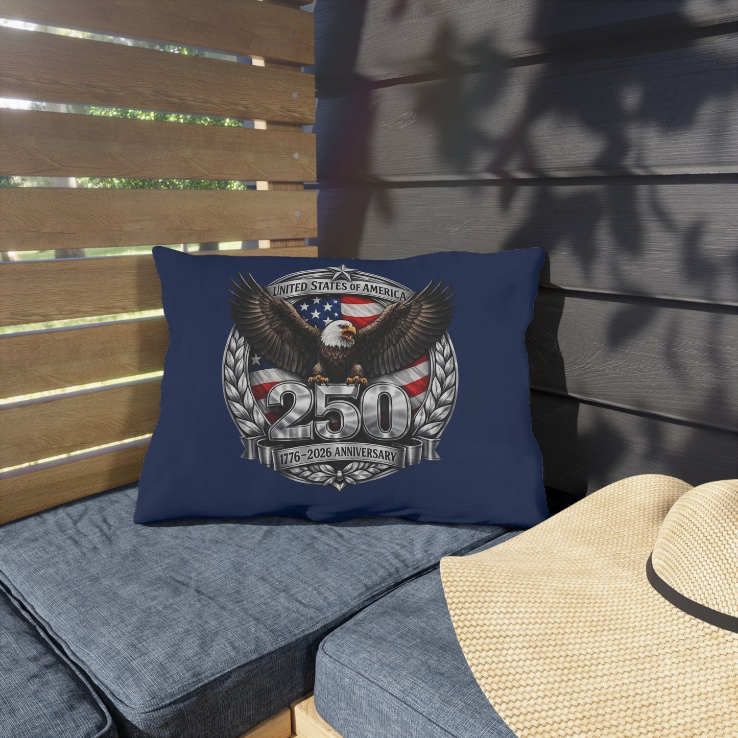 #250 Patriotic Bald Eagle 250 United States Emblem Outdoor Throw Pillow