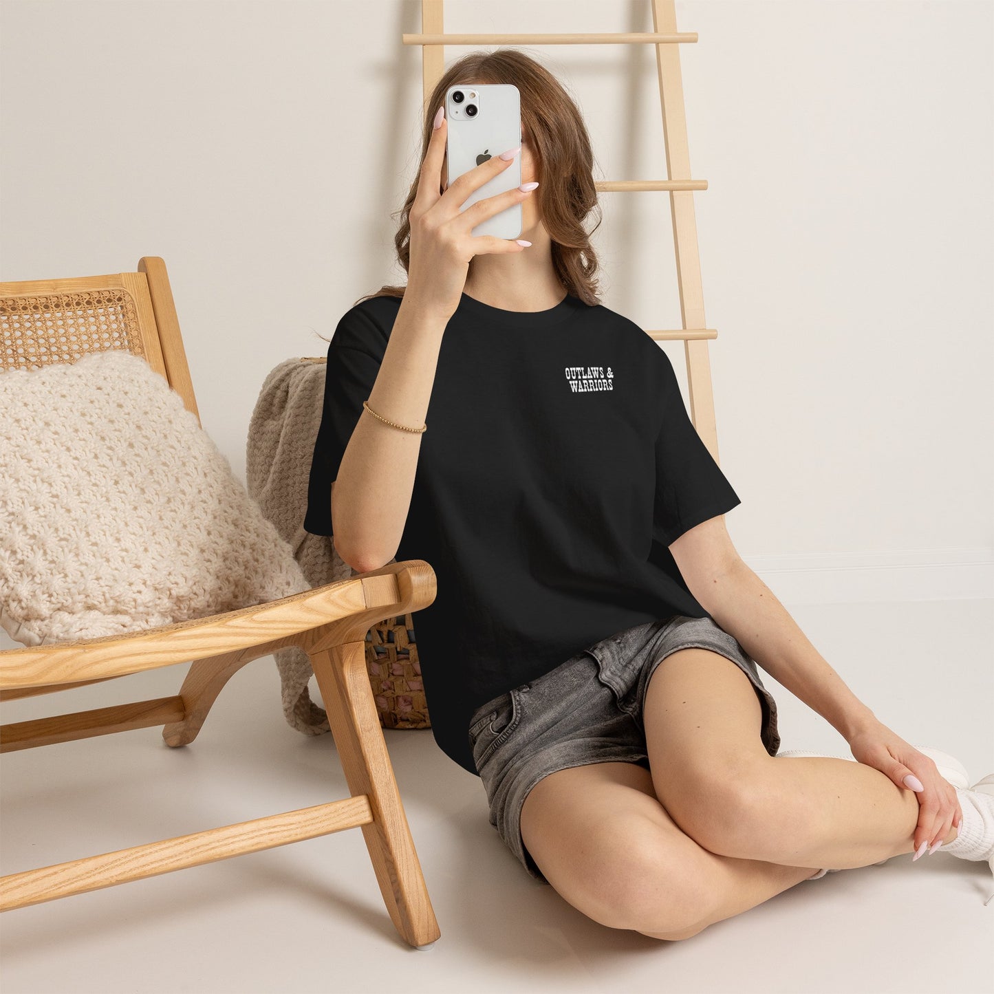 Outlaws & Warriors 100% Cotton T-Shirt — Minimal Chest Logo with Graphic On Back