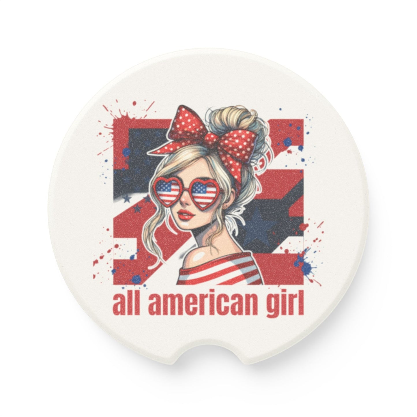 #250 All American Girl Patriotic Soapstone Car Coaster – Patriotic Independence Day Car Mug Holder