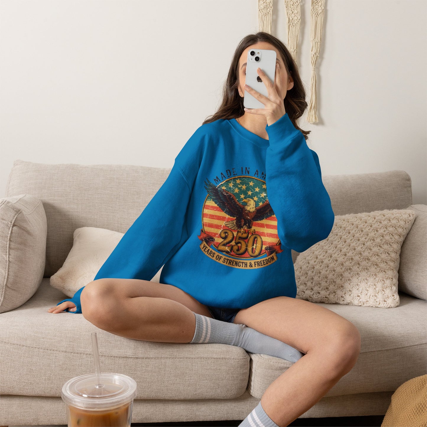 #250 Made in America Eagle 250th Anniversary Patriotic Crewneck Sweatshirt