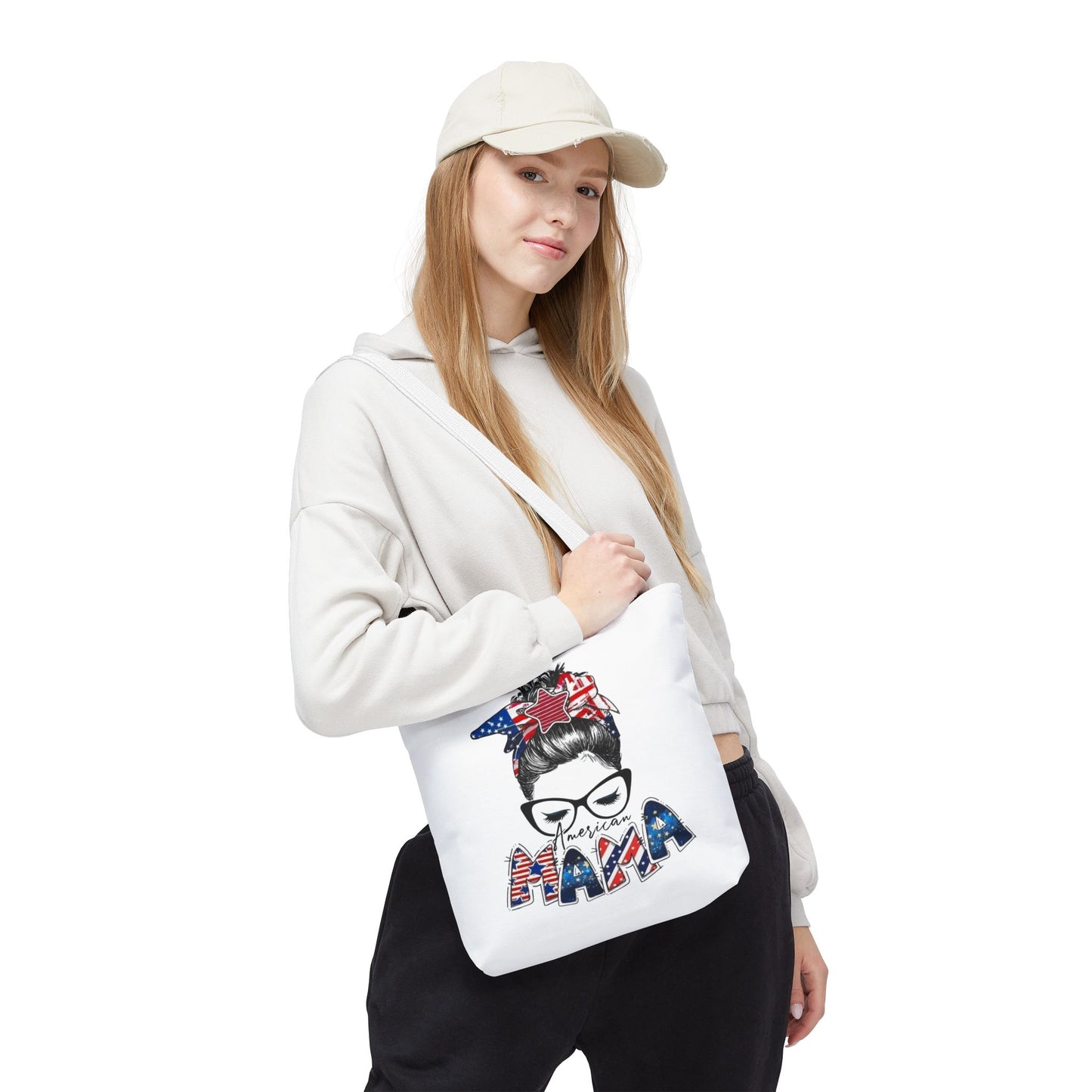 #250 Mama USA Flag Messy Bun Tote Bag