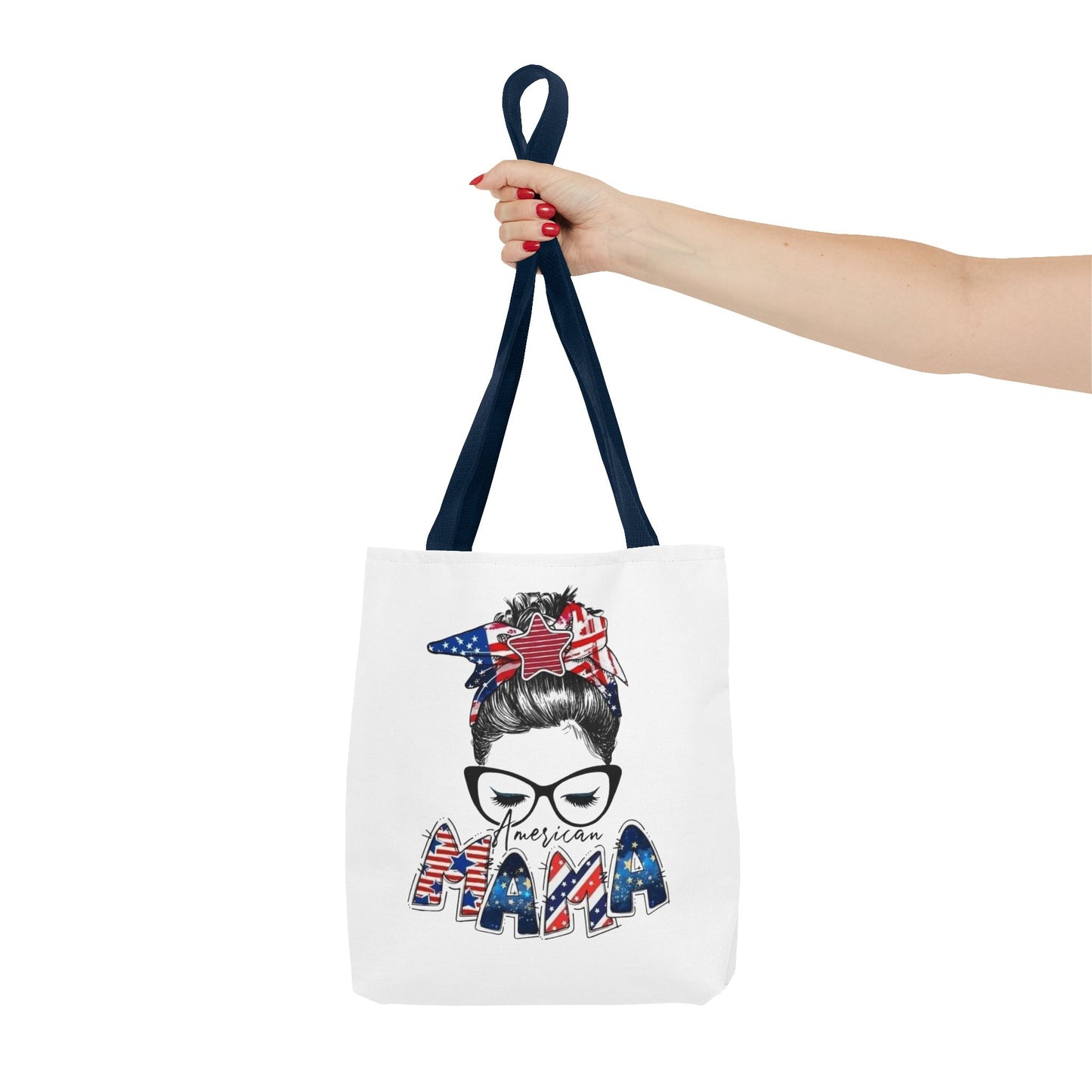 #250 Mama USA Flag Messy Bun Tote Bag