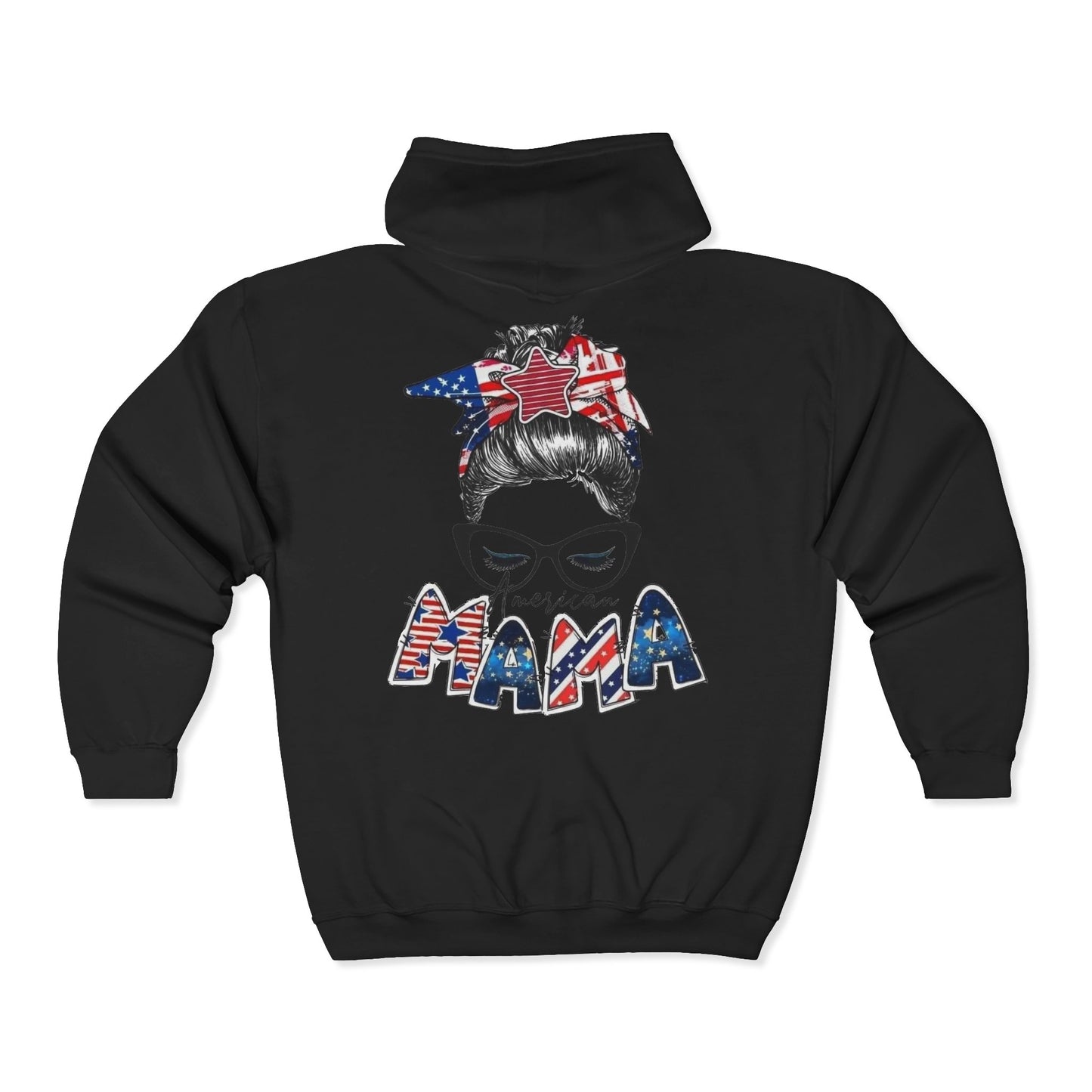 #250 Mama USA Flag Messy Bun Zip Hoodie