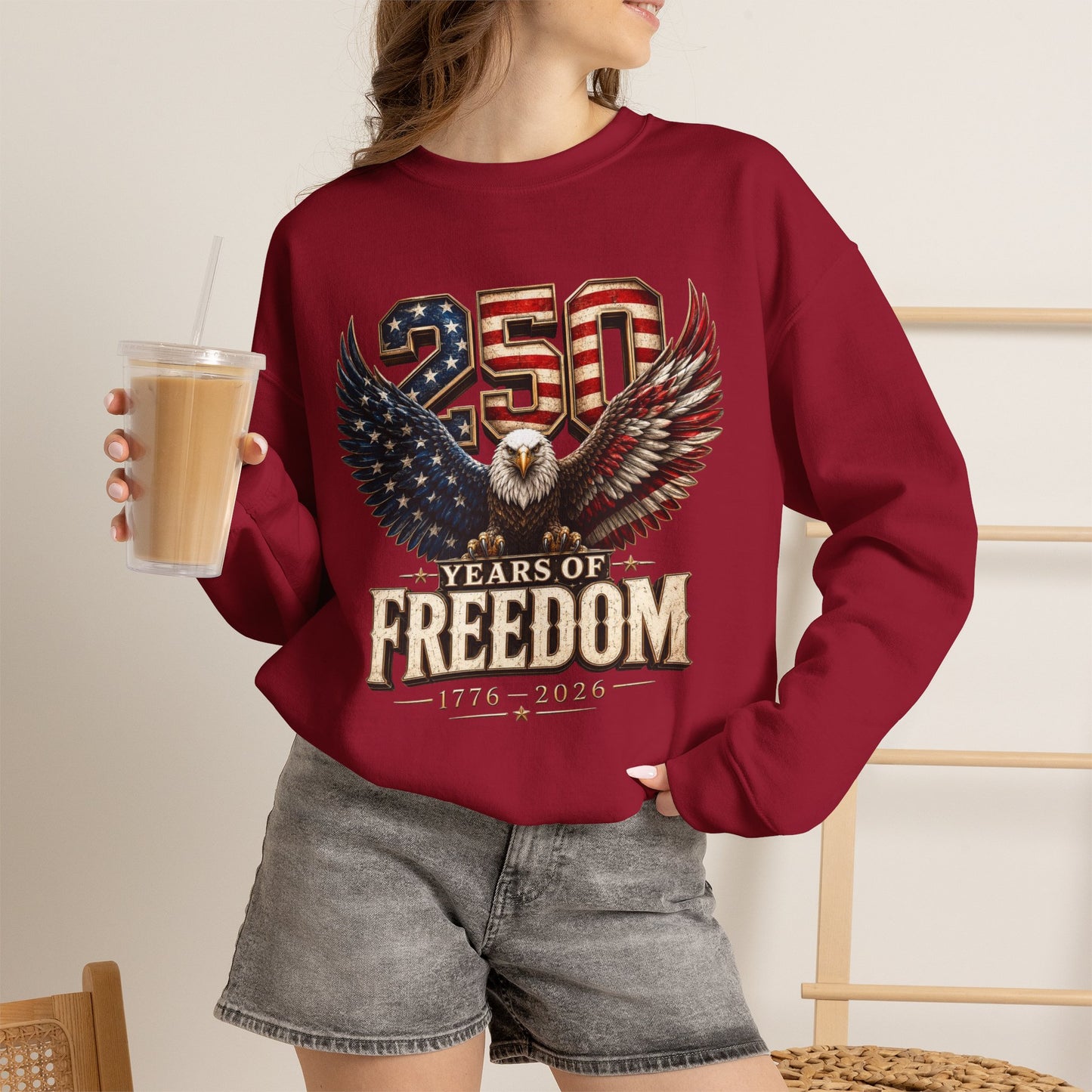 #250 250 Years of Freedom Eagle Patriotic American Flag Anniversary (1776–2026) Crewneck Sweatshirt