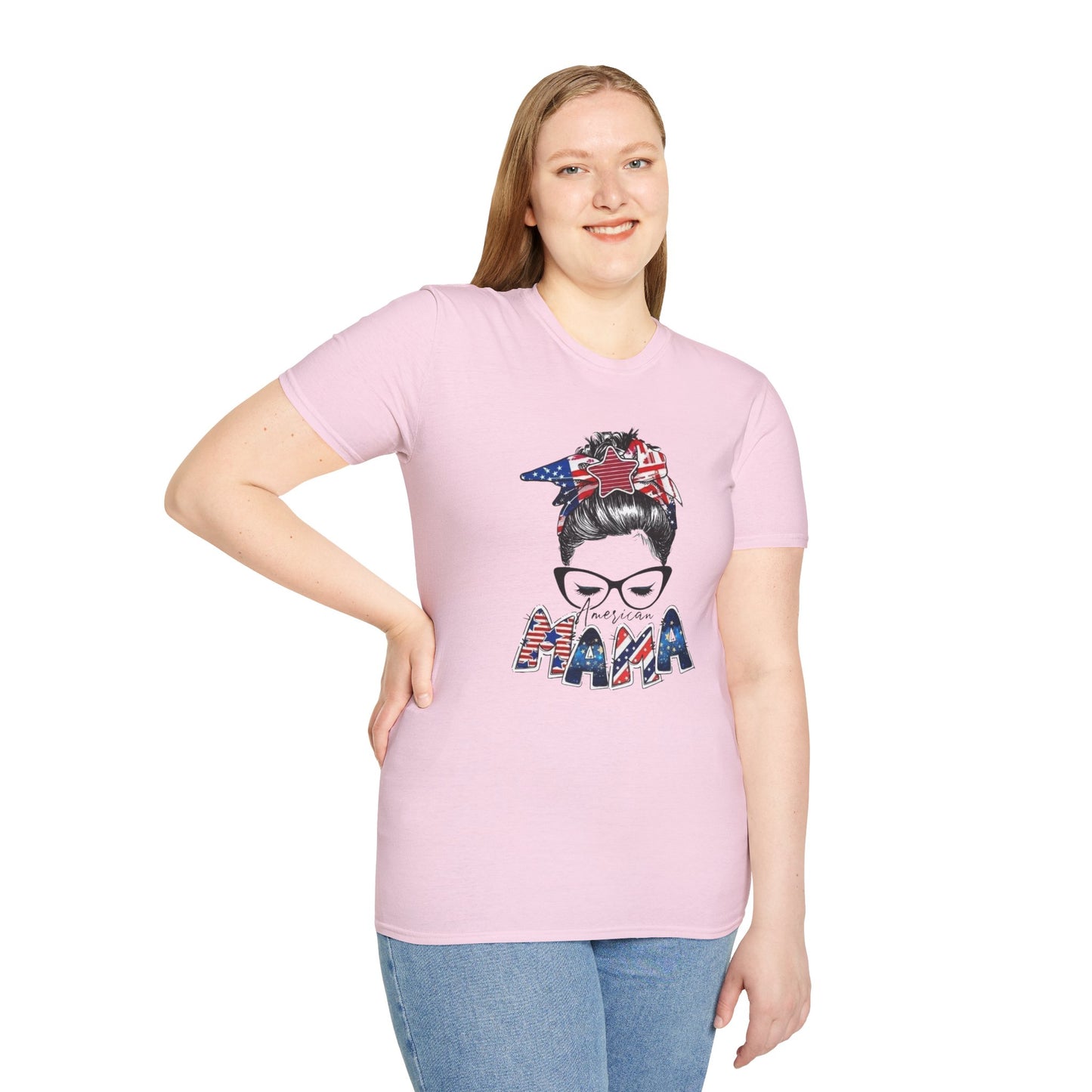 Mama USA Flag Messy Bun T-Shirt