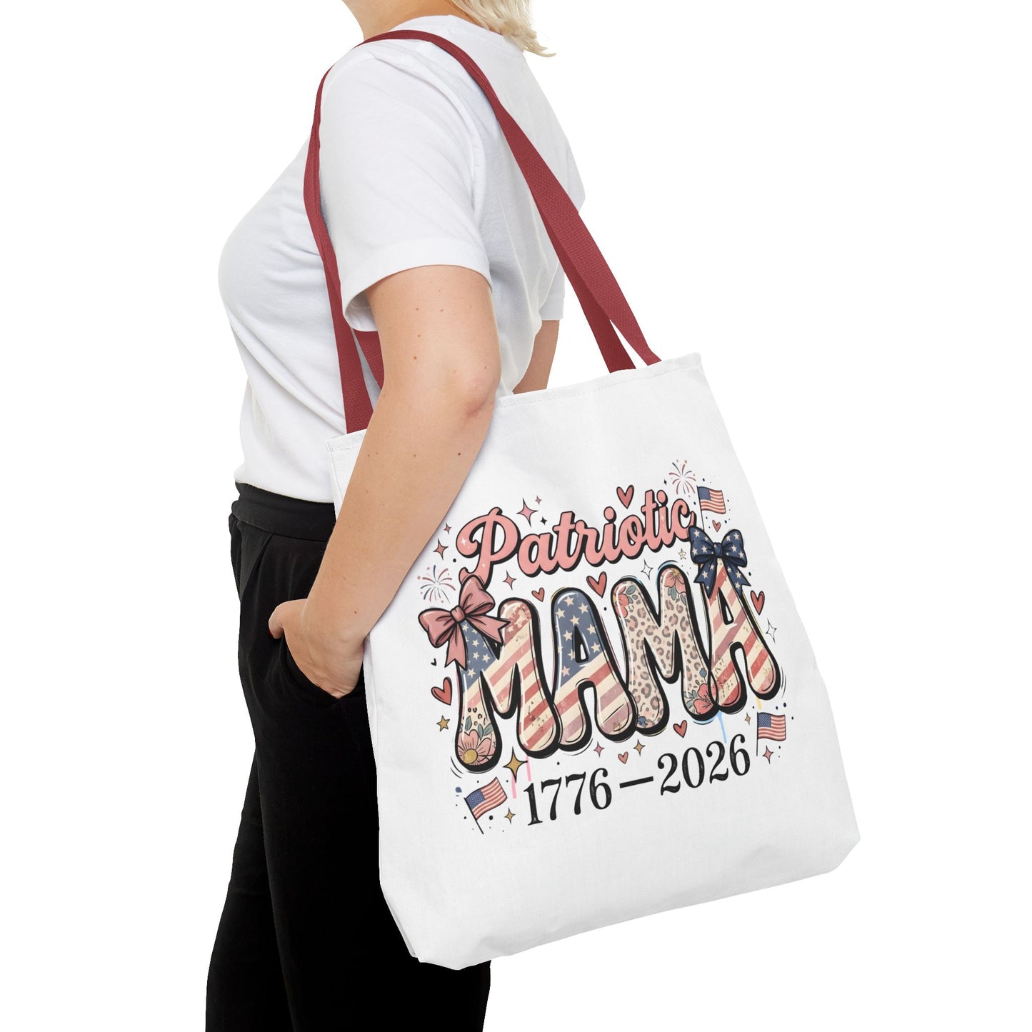 #250 Patriotic Mama 1776–2026 American Flag Tote Bag