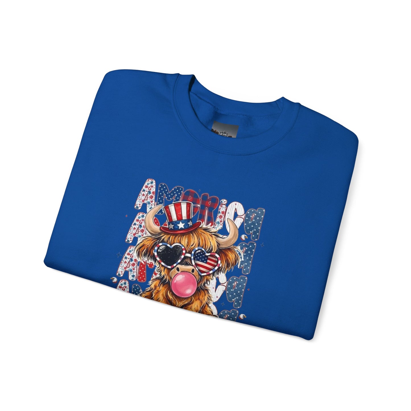 #250 American Flag Bubblegum Patriotic Highland Cow Sweatshirt