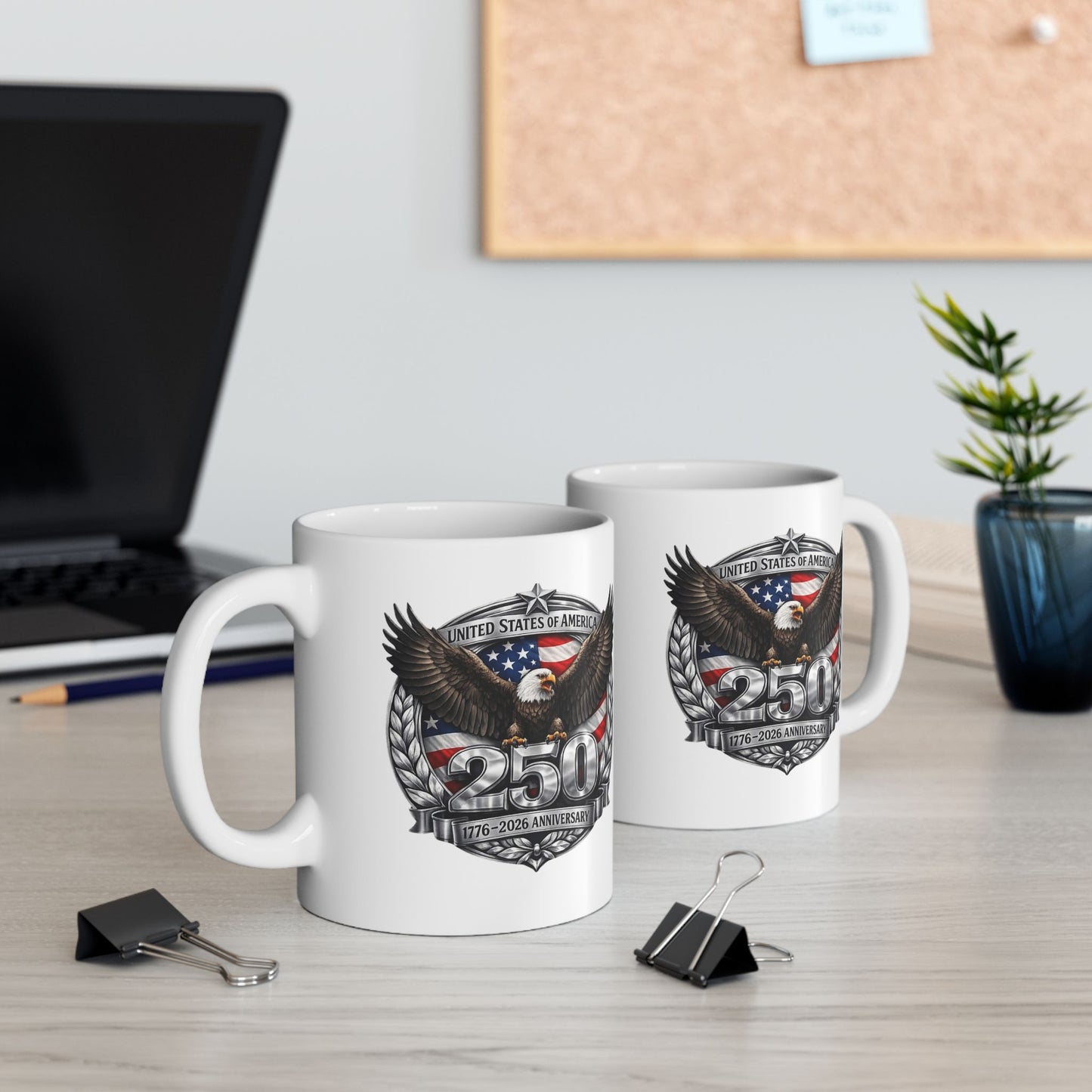 #250 Patriotic Bald Eagle 250 United States Emblem Ceramic Mug Coffee Cup (11oz, 15oz)