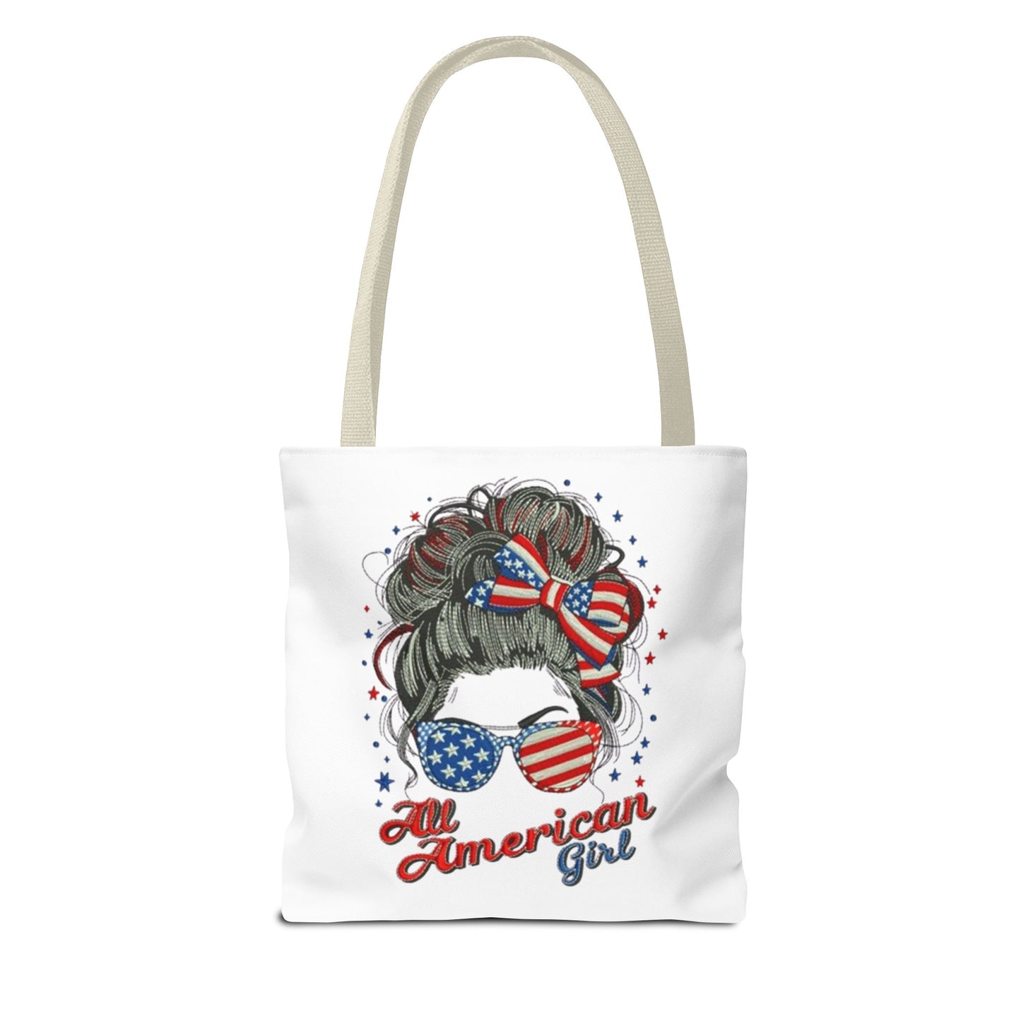 #250 "All American Girl" Patriotic Messy Bun Tote Bag