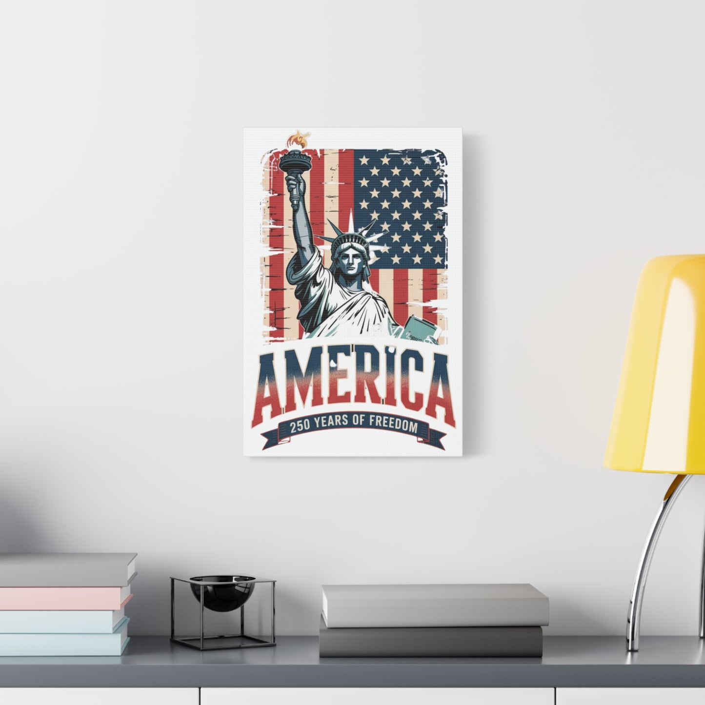 #250 Statue of Liberty American Flag 'America' Patriotic Independence Day Matte Canvas Wall Art