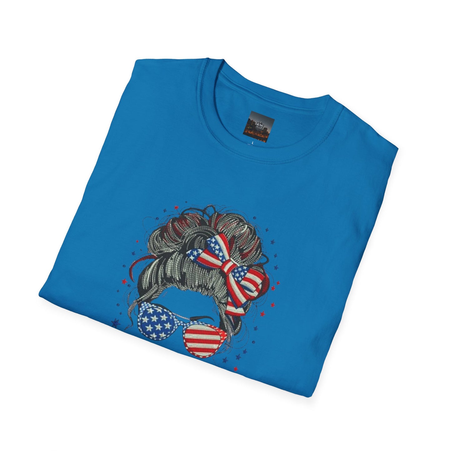 #250 "All American Girl" Patriotic Messy Bun T-Shirt