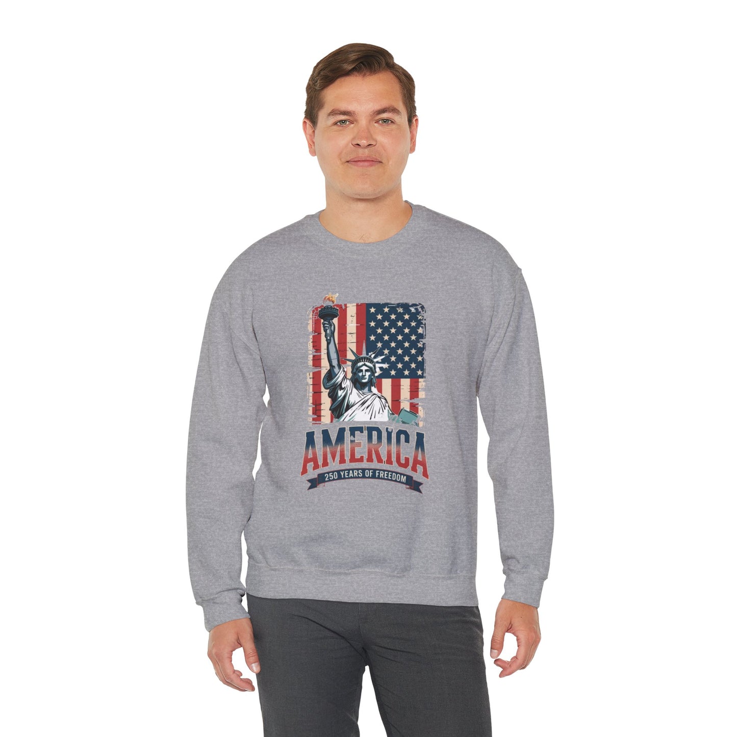 #250 Statue of Liberty American Flag 'America' Patriotic Independence Day Crewneck Sweatshirt