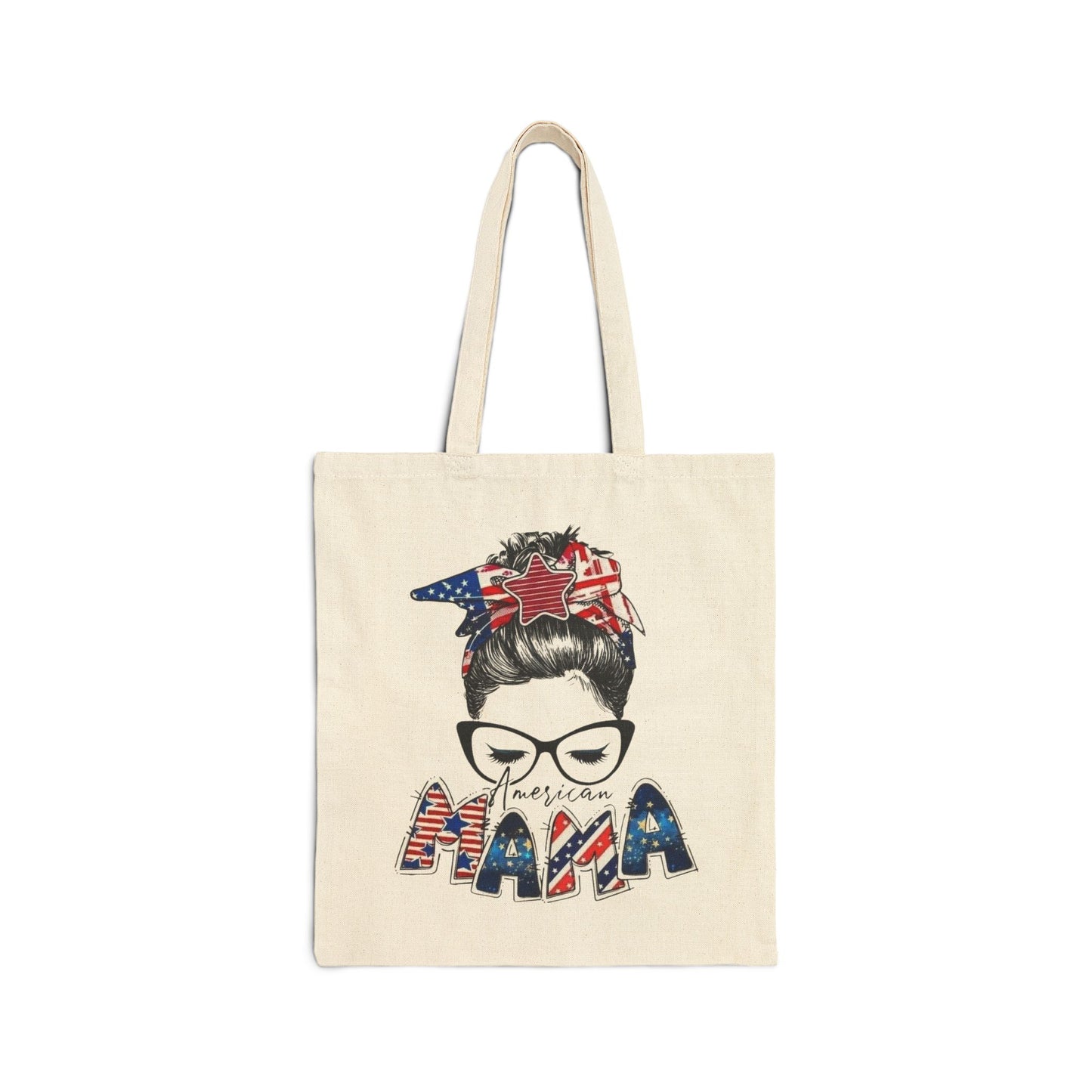 #250 Mama USA Flag Messy Bun Canvas Tote Bag