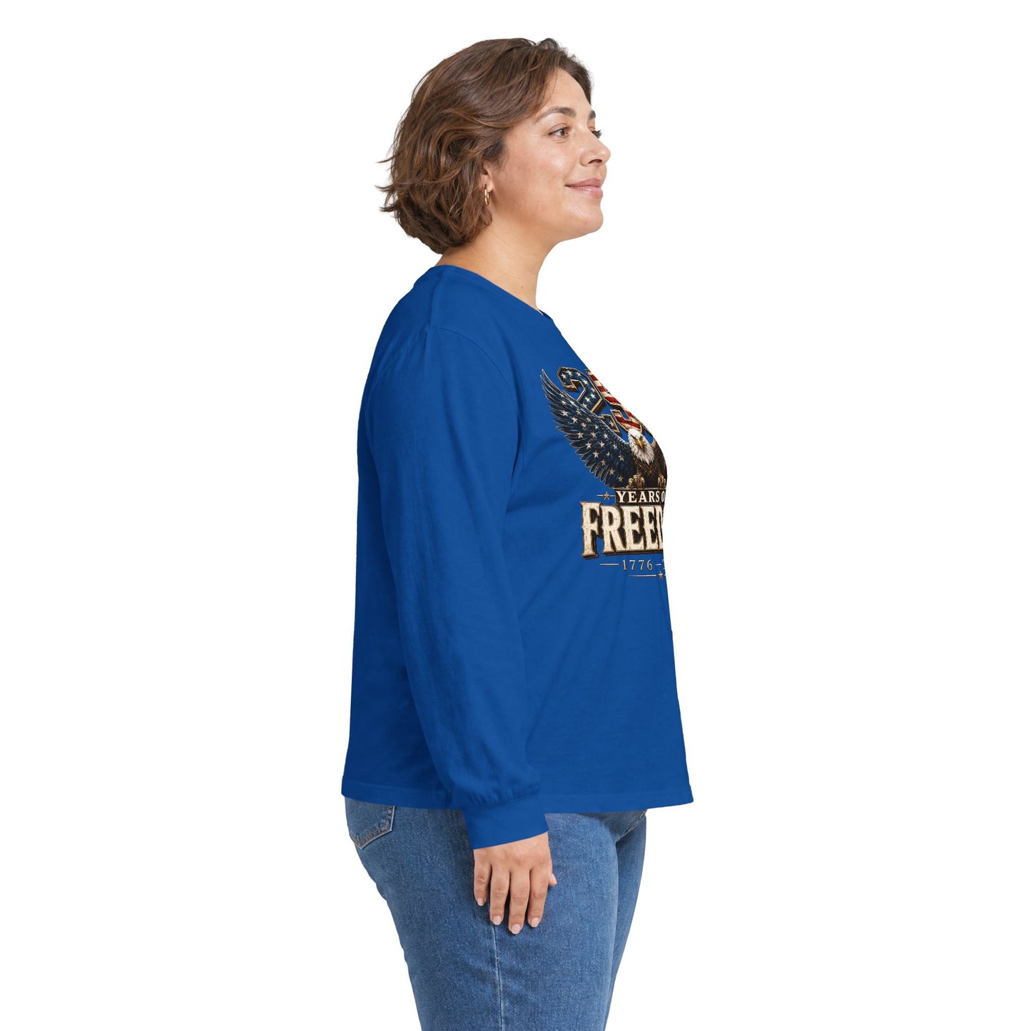 #250 250 Years of Freedom Eagle Patriotic American Flag Anniversary (1776–2026) Long Sleeve Tee