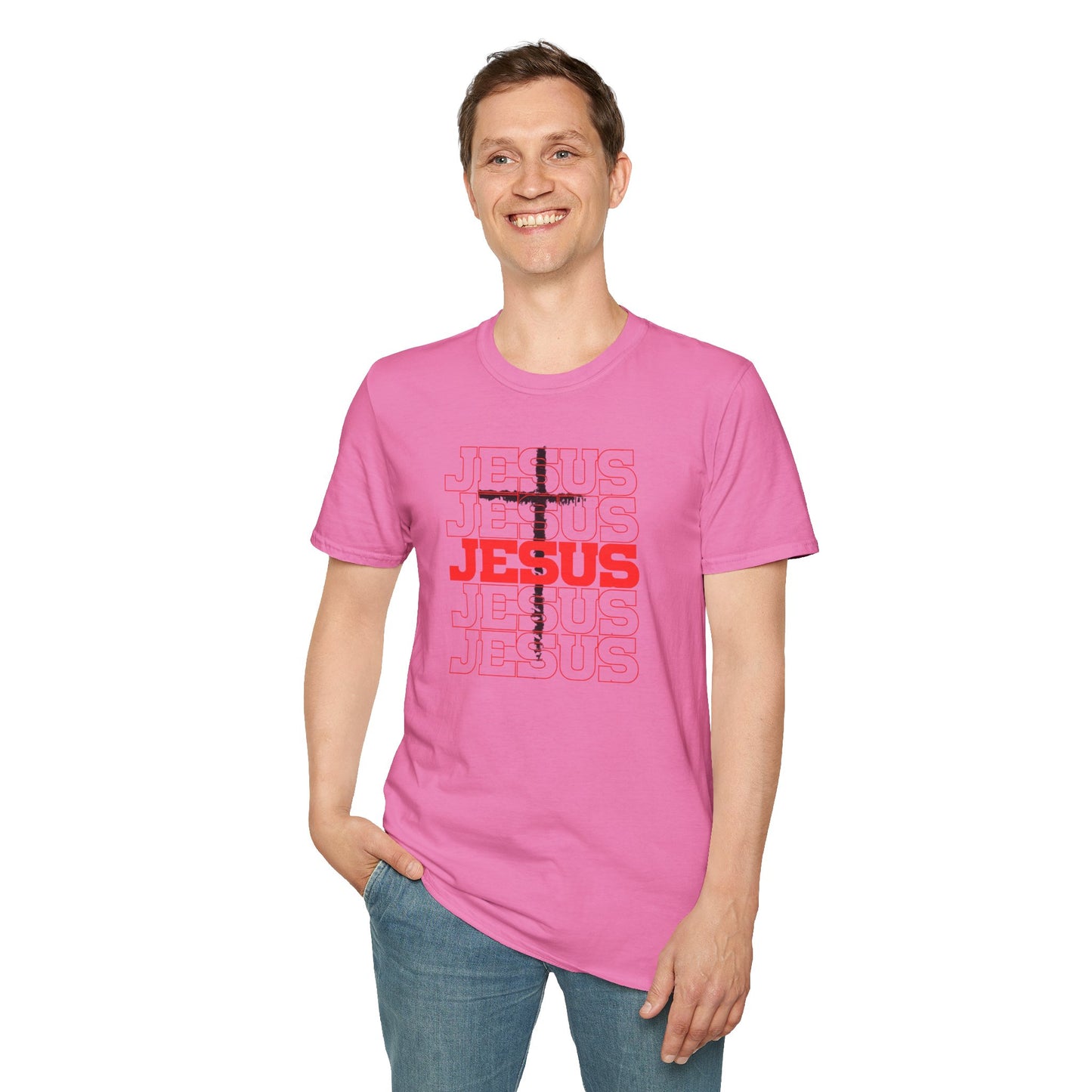 Jesus Cross Red Text Black Cross Graphic T-Shirt — Religious Faith Tee