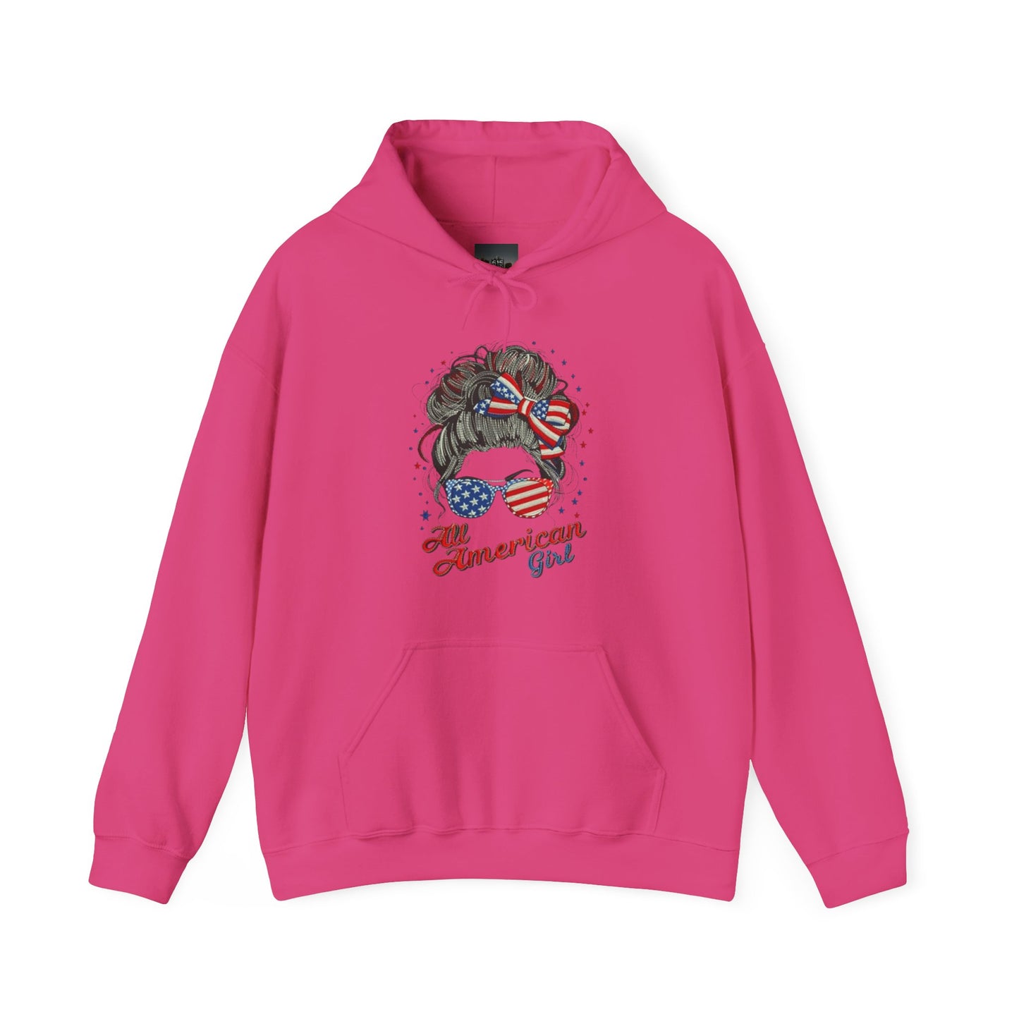 #250 "All American Girl" Patriotic Messy Bun Hoodie