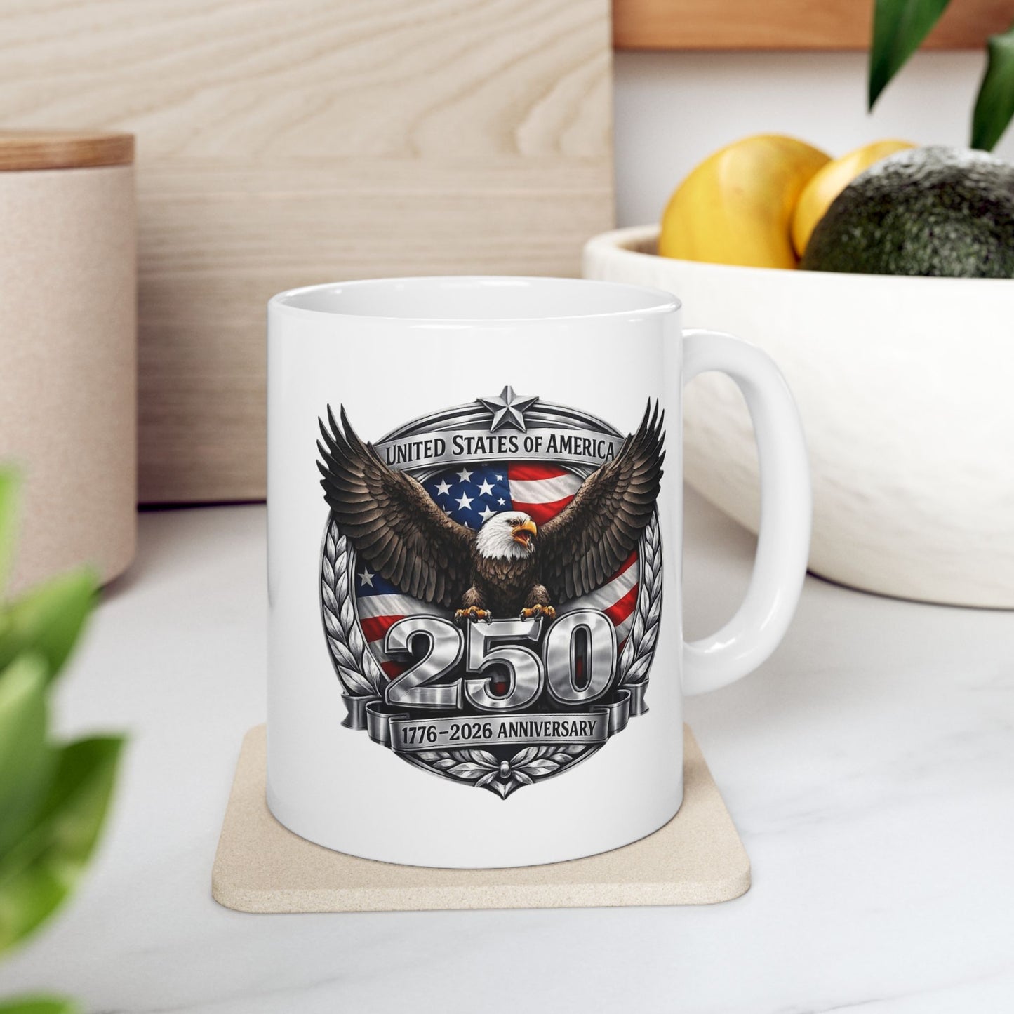 #250 Patriotic Bald Eagle 250 United States Emblem Ceramic Mug Coffee Cup (11oz, 15oz)