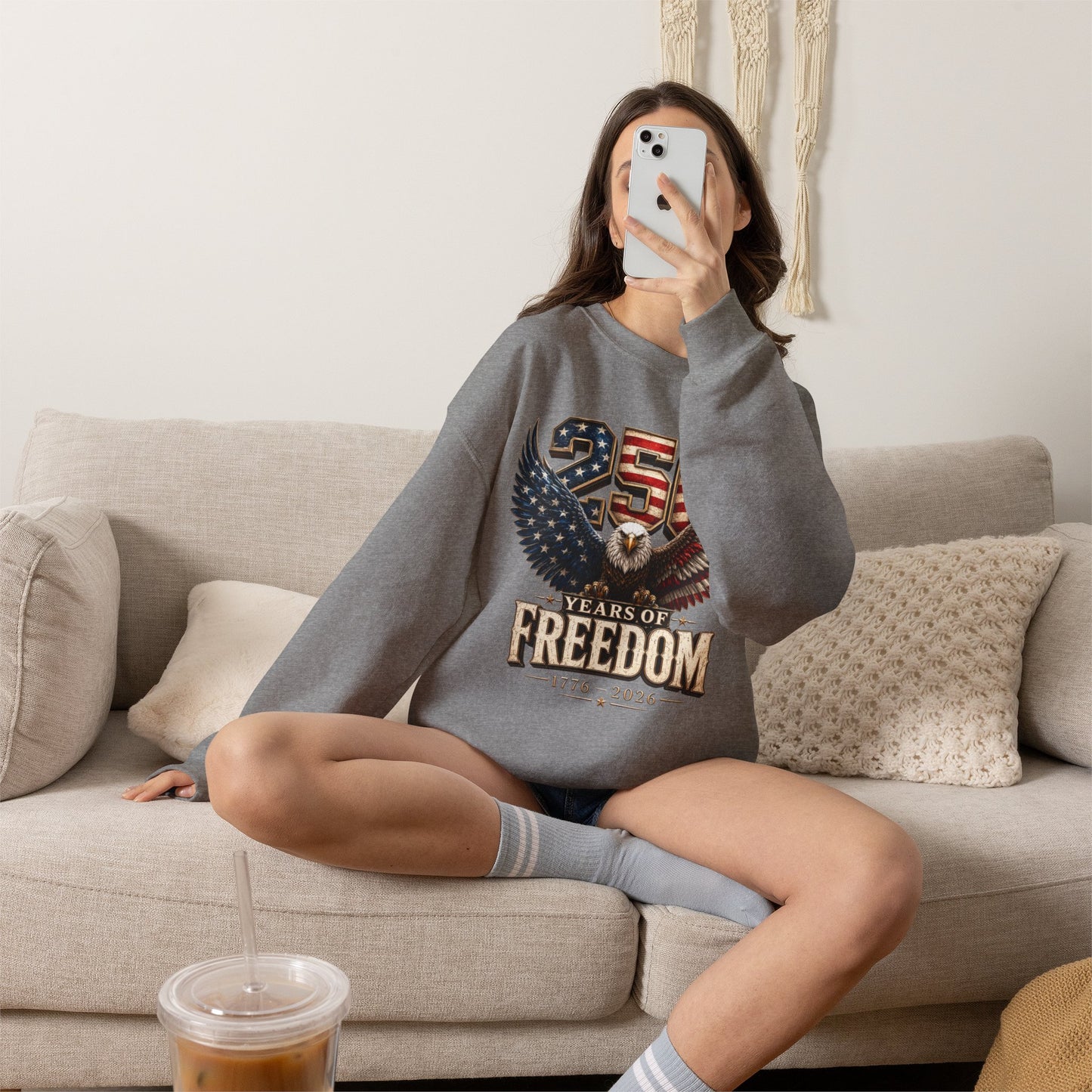 #250 250 Years of Freedom Eagle Patriotic American Flag Anniversary (1776–2026) Crewneck Sweatshirt