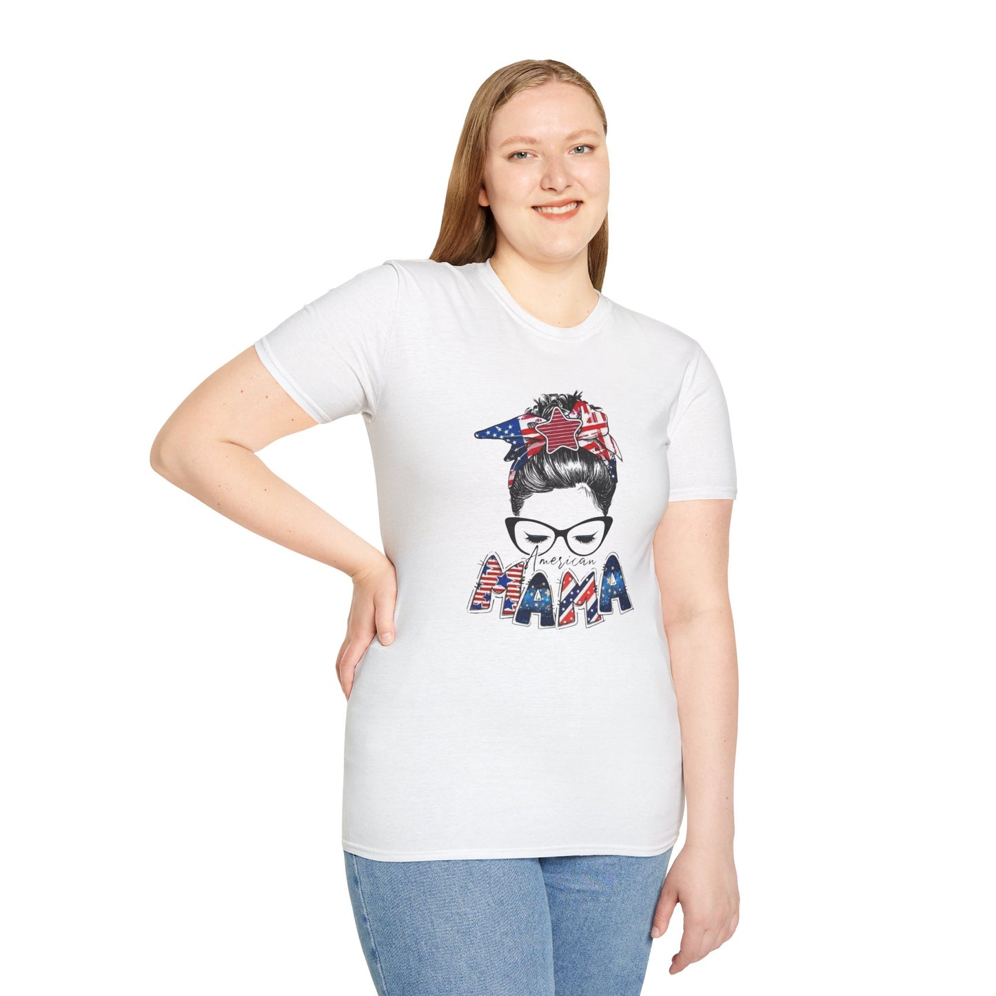 Mama USA Flag Messy Bun T-Shirt