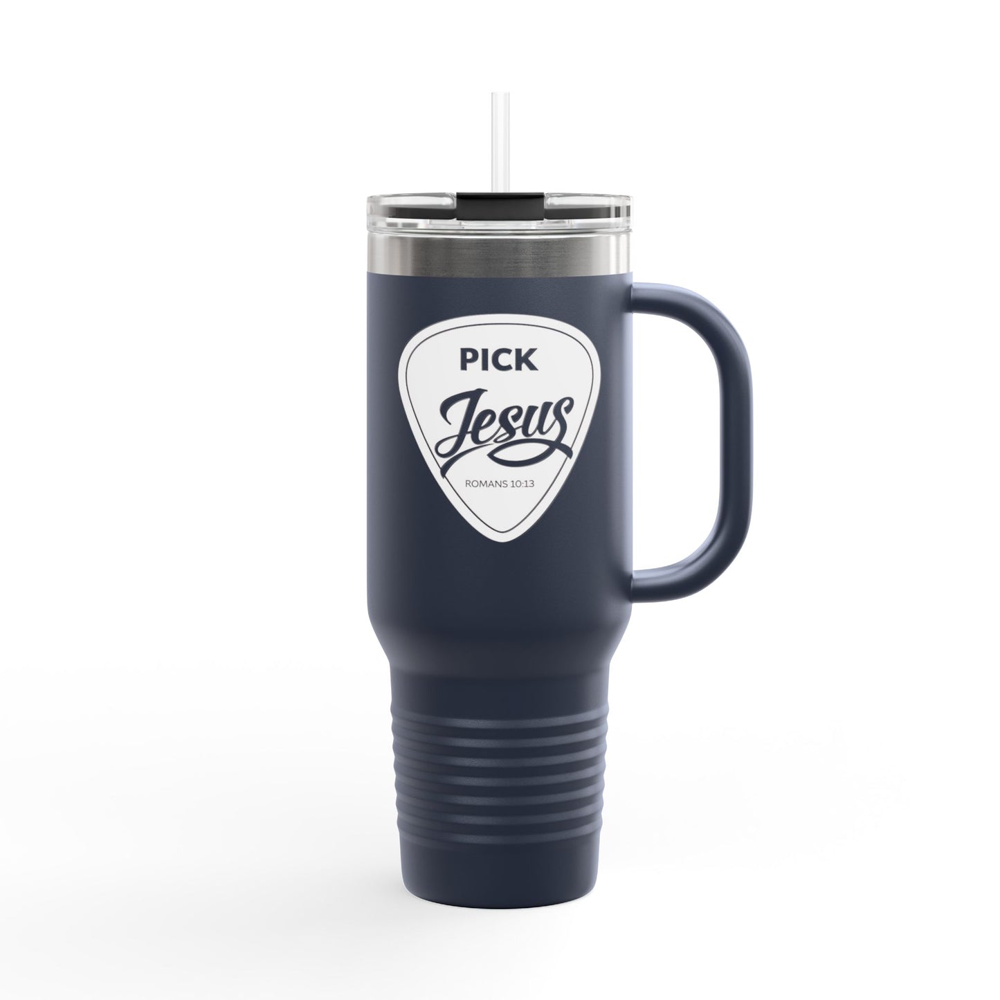 Pick Jesus Guitar Pick 40oz Christian Guitar Pick Design (Romans 10:13) Insulated Travel Mug