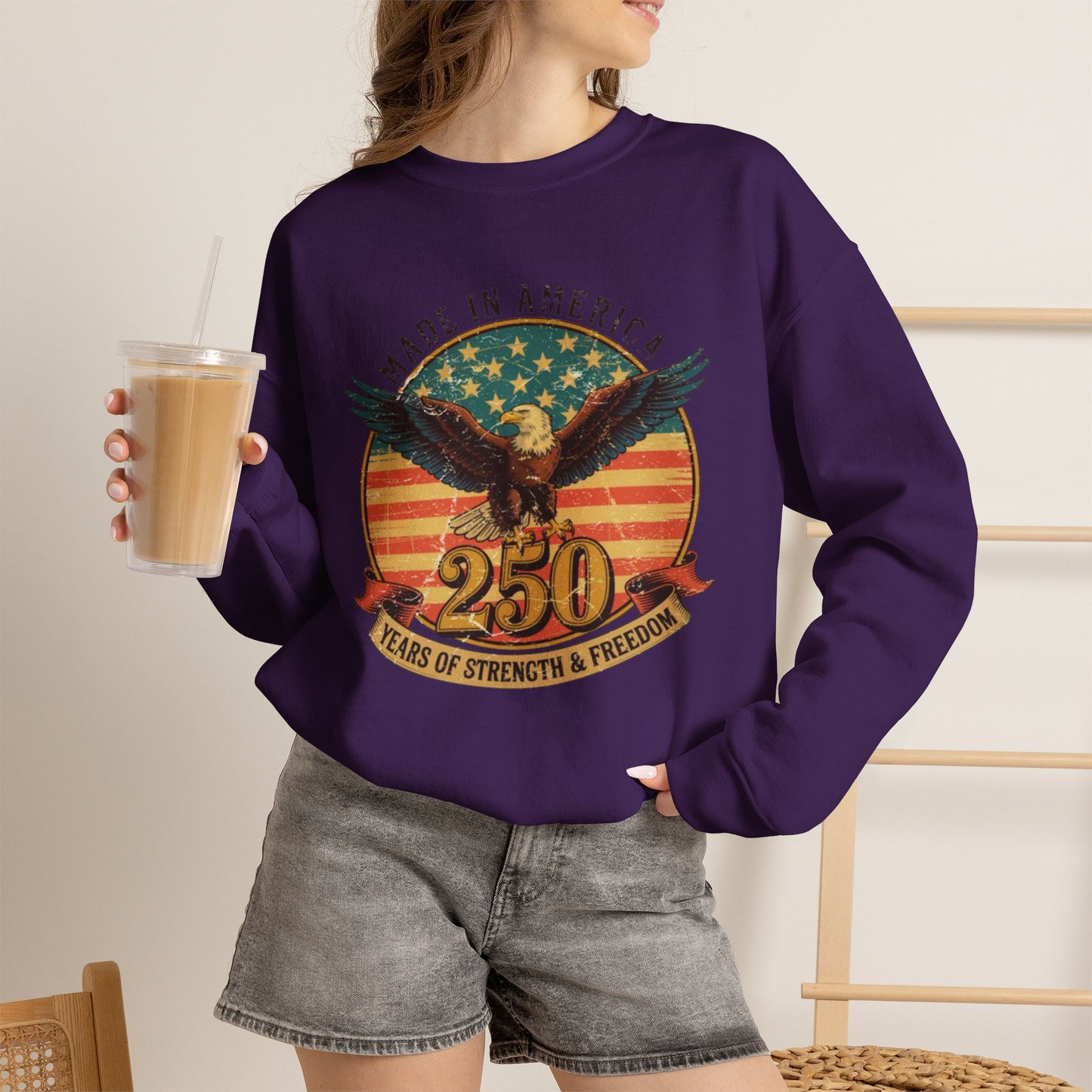 #250 Made in America Eagle 250th Anniversary Patriotic Crewneck Sweatshirt