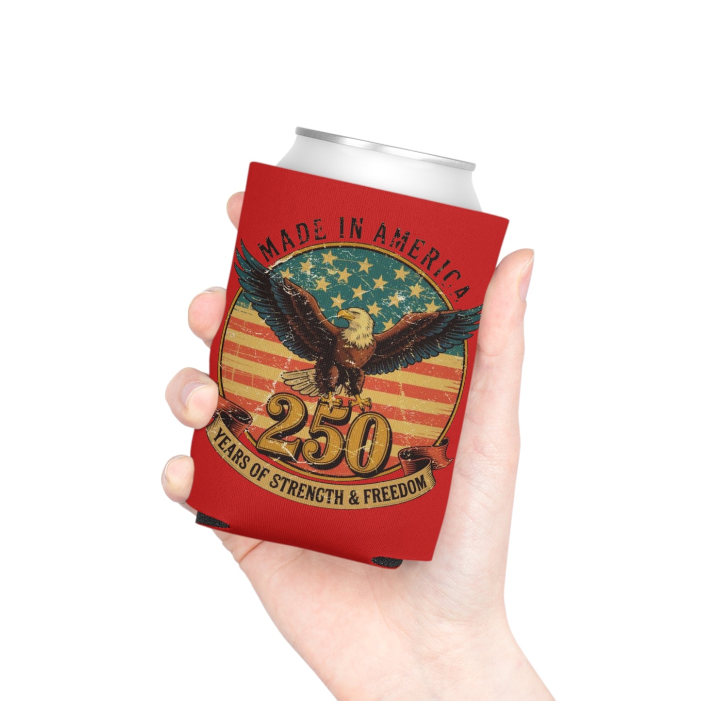 #250 Made in America Eagle 250th Anniversary Patriotic Can Cooler - Beverage Koozie